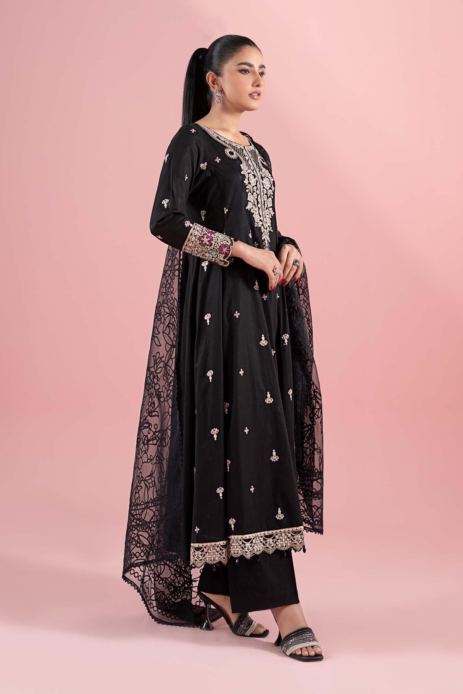 Black Embroidered Lawn Frock Dress (3-Piece) - Image 6