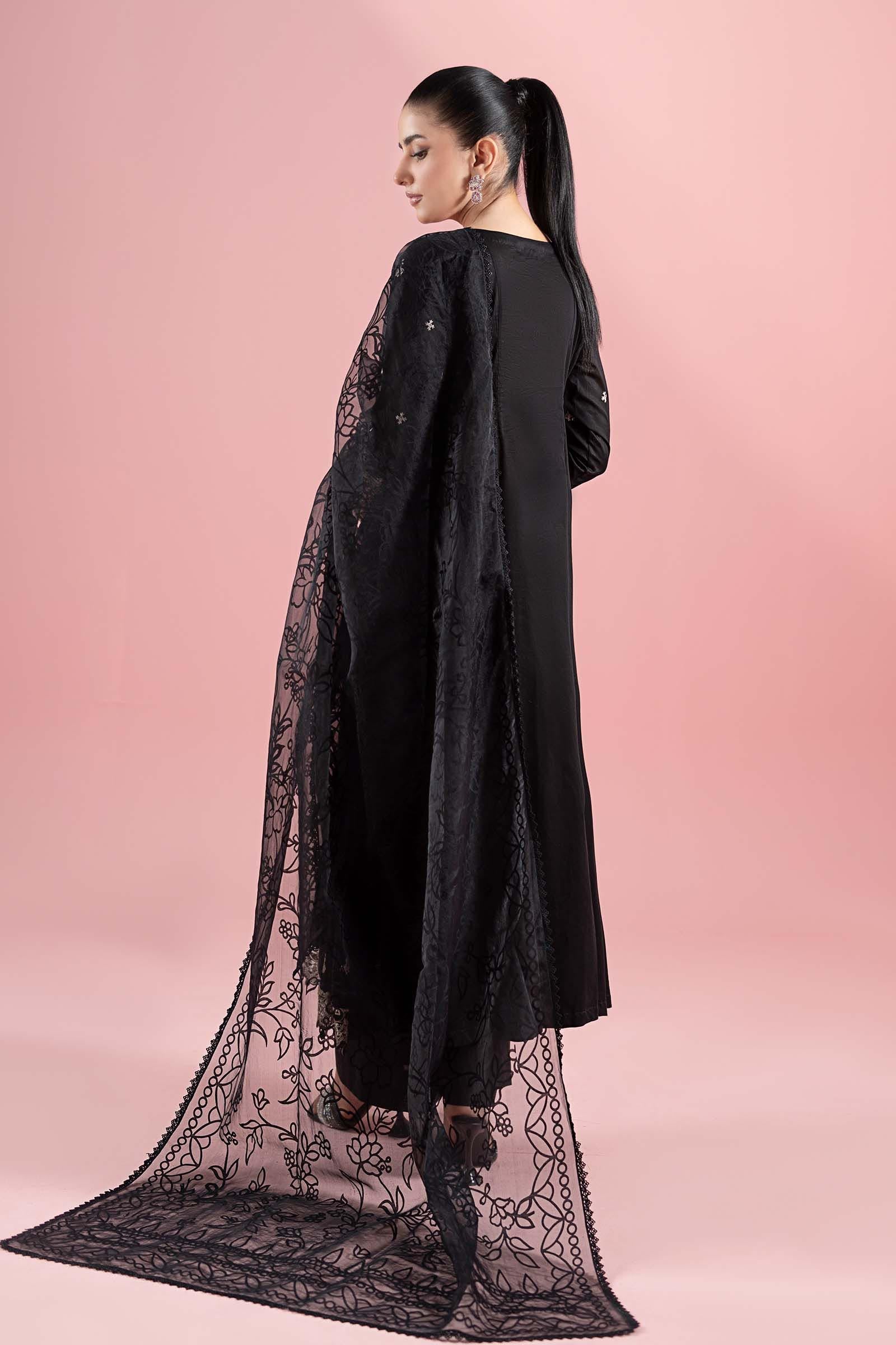 Black Embroidered Lawn Frock Dress (3-Piece) - Image 7