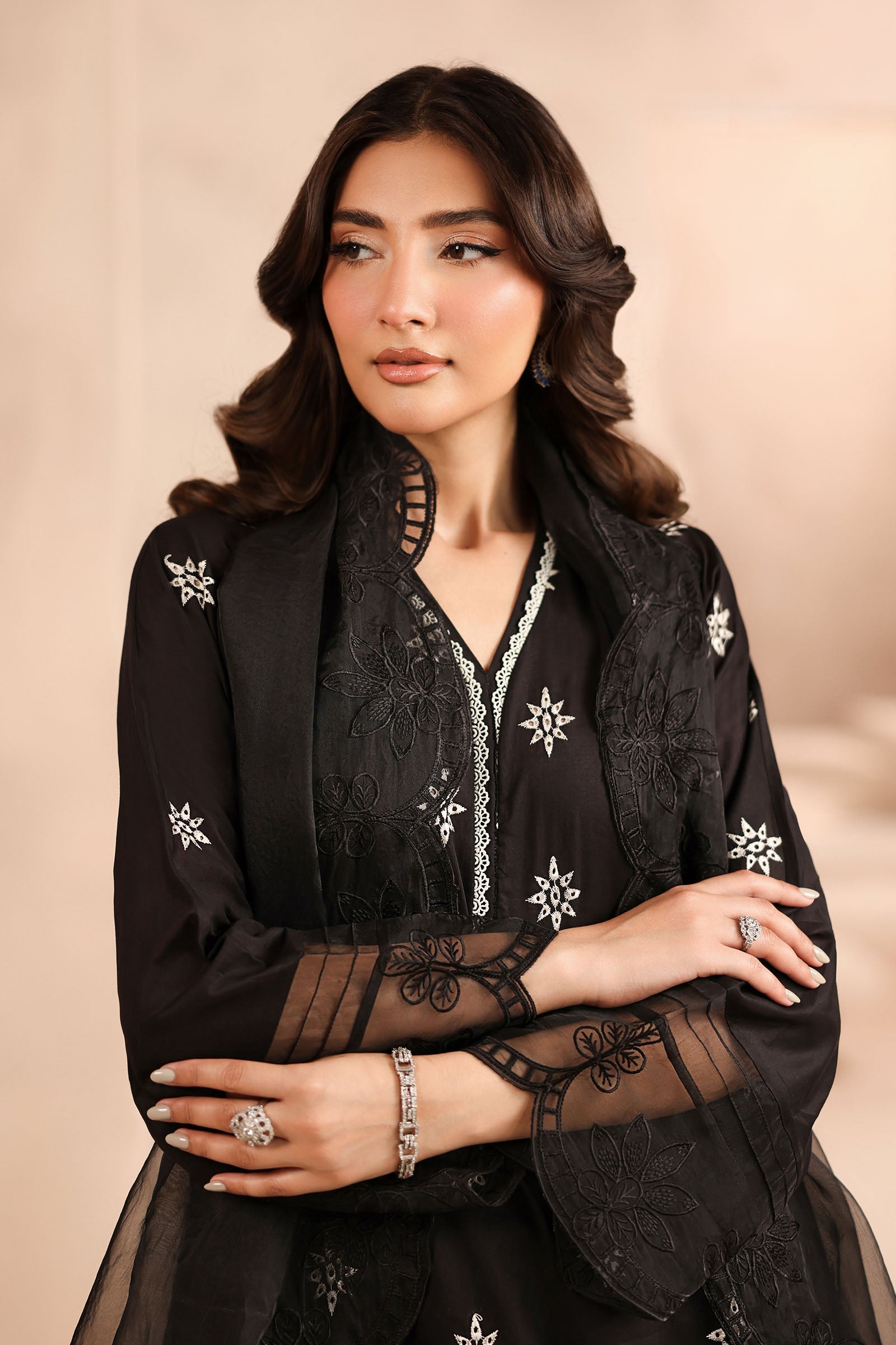 Black Embroidered Lawn 3-Piece Suit - Image 3