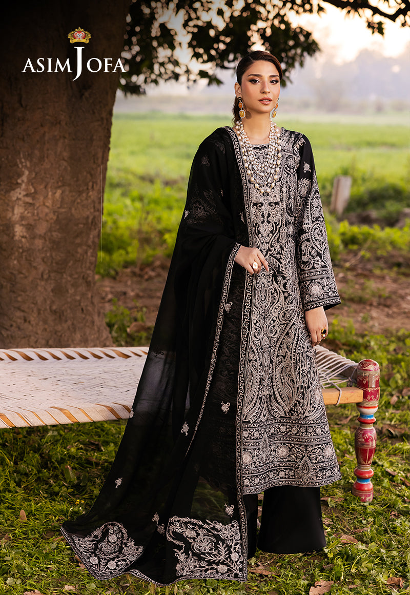Black Embroidered Lawn & Chiffon 3-Piece Suit - Image 1