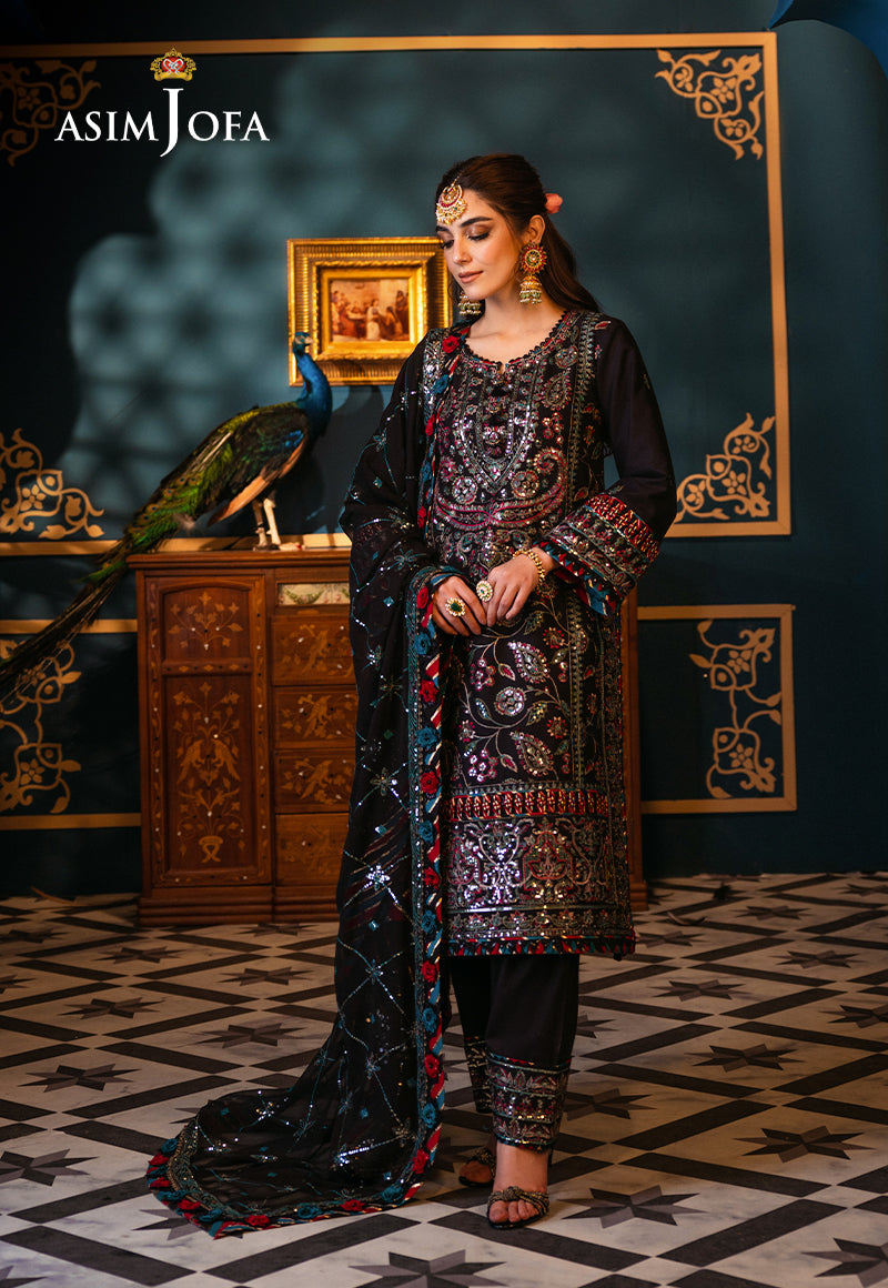 Pakistani Black Embroidered Lawn & Chiffon 3-Piece Suit - Image 1