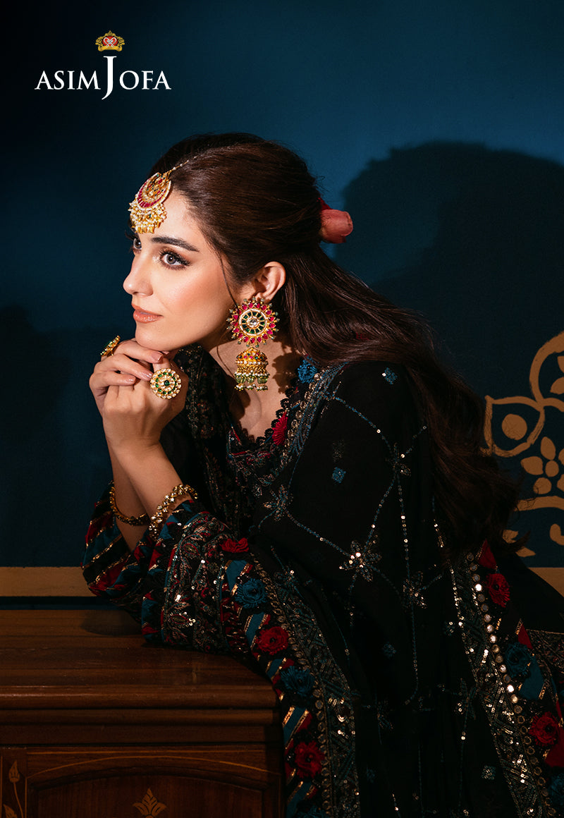 Pakistani Black Embroidered Lawn & Chiffon 3-Piece Suit - Image 10