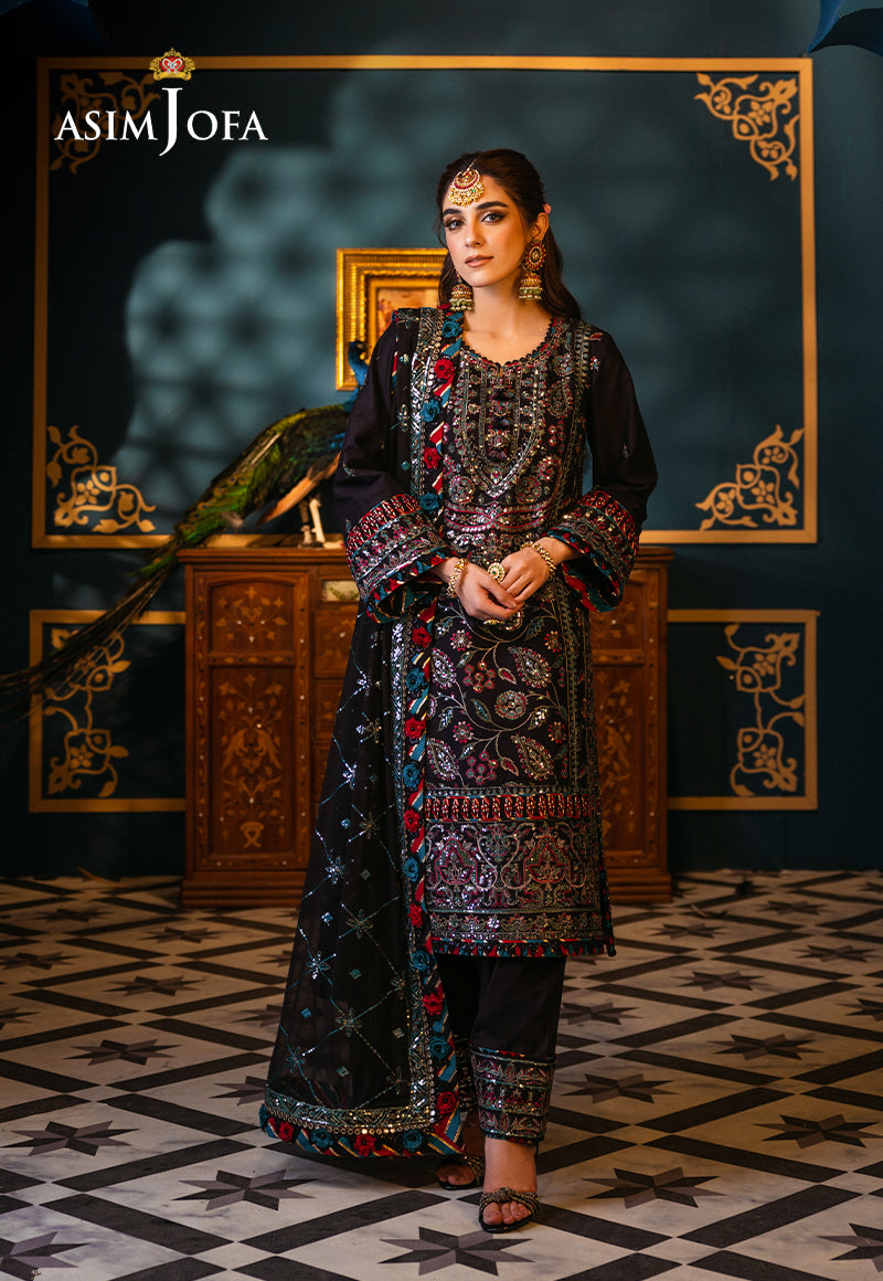 Pakistani Black Embroidered Lawn & Chiffon 3-Piece Suit - Image 2