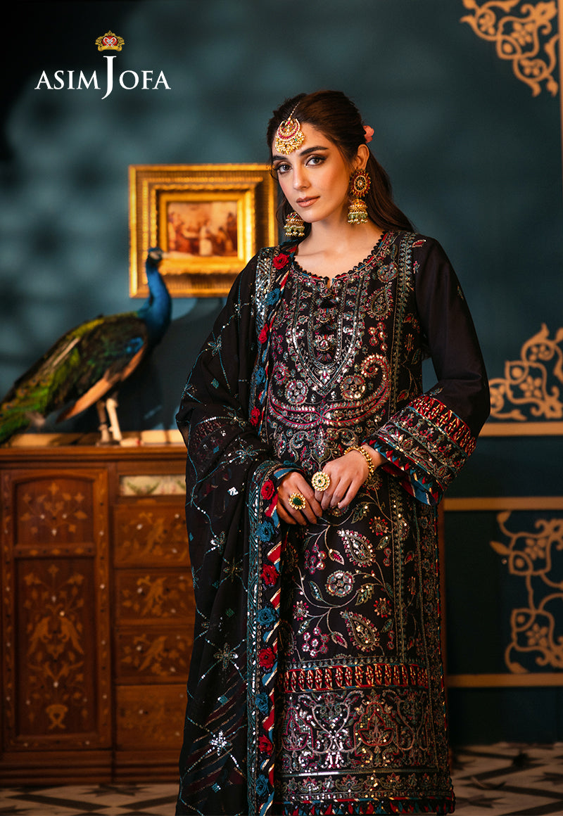 Pakistani Black Embroidered Lawn & Chiffon 3-Piece Suit - Image 4