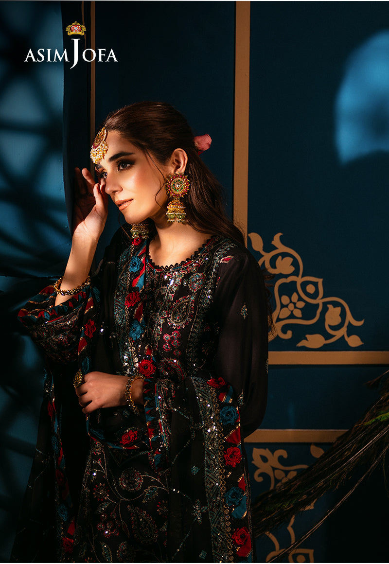 Pakistani Black Embroidered Lawn & Chiffon 3-Piece Suit - Image 5
