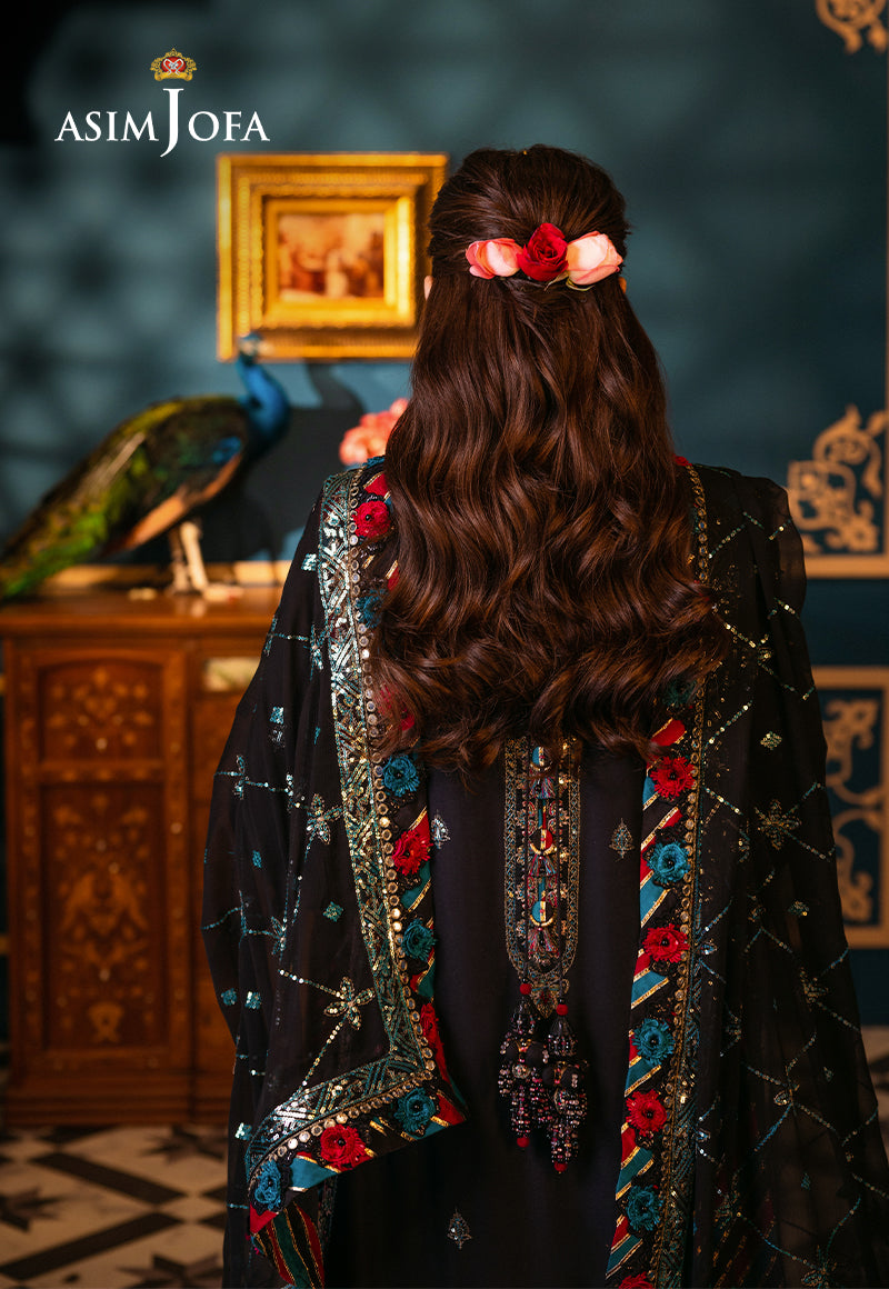 Pakistani Black Embroidered Lawn & Chiffon 3-Piece Suit - Image 6