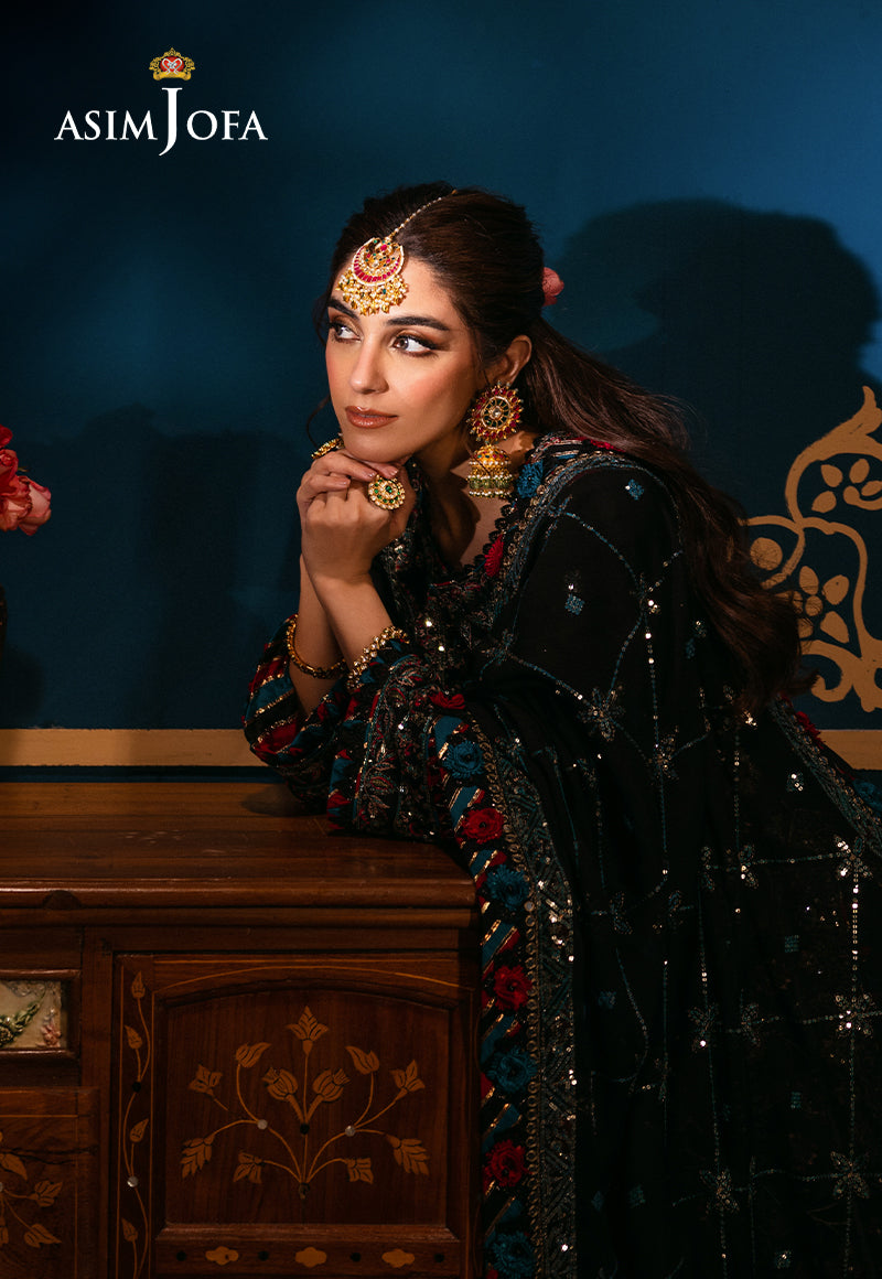 Pakistani Black Embroidered Lawn & Chiffon 3-Piece Suit - Image 9