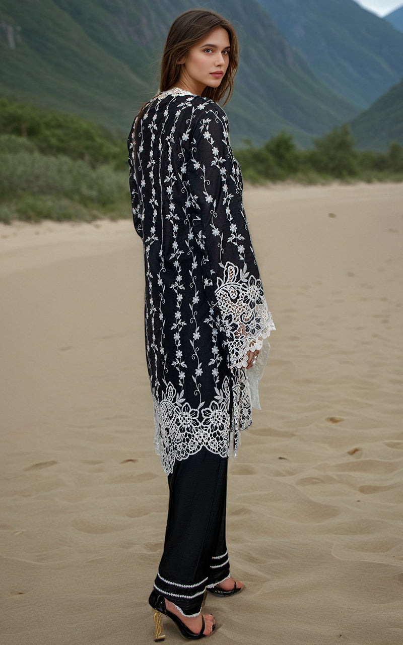 Pakistani Black Embroidered Lawn 2-Piece Suit - Image 4
