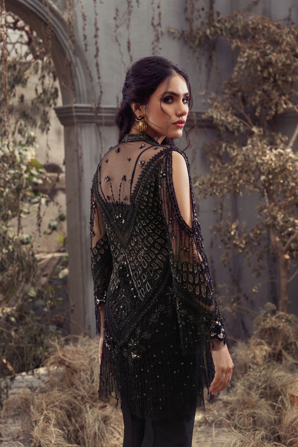 Black Beaded Net Salwar Kameez (2-Piece) - Image 4