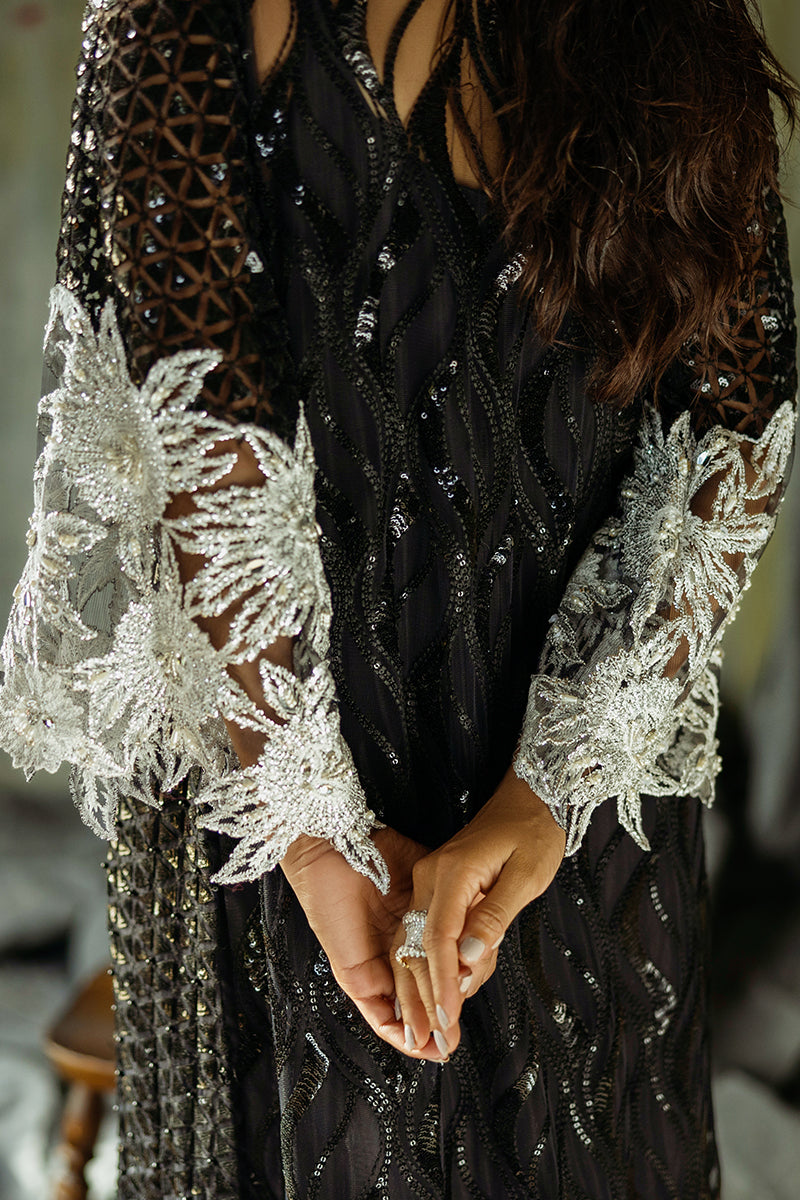 Pakistani Black Embroidered Net Salwar Kameez (3-Piece) - Image 13