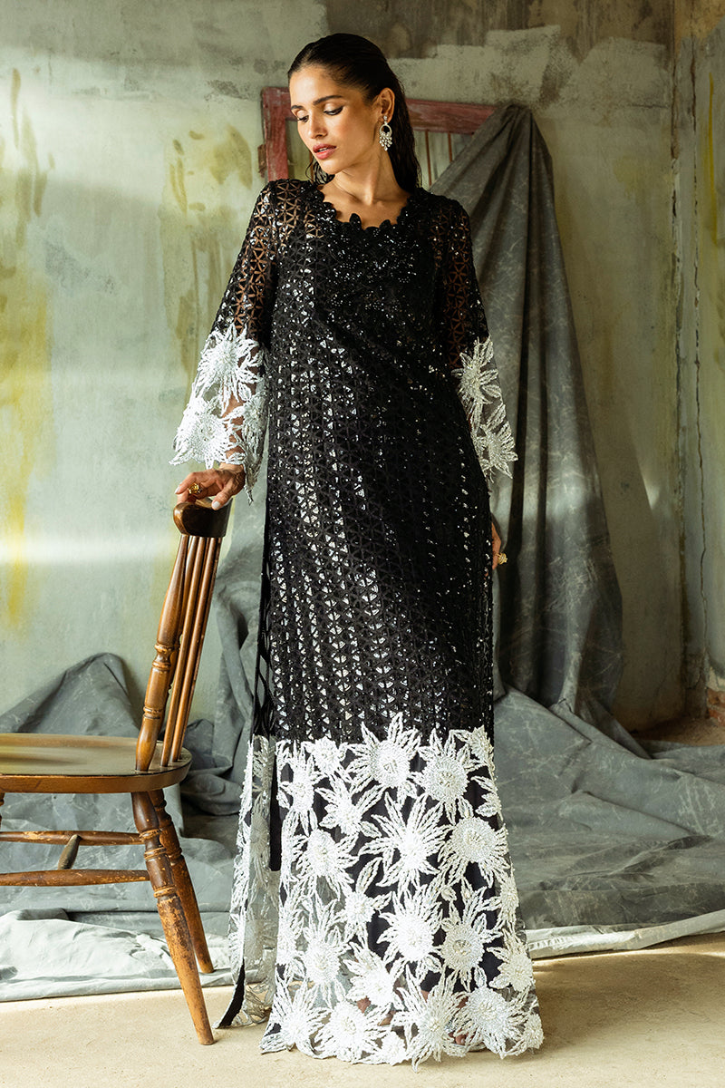 Pakistani Black Embroidered Net Salwar Kameez (3-Piece) - Image 2