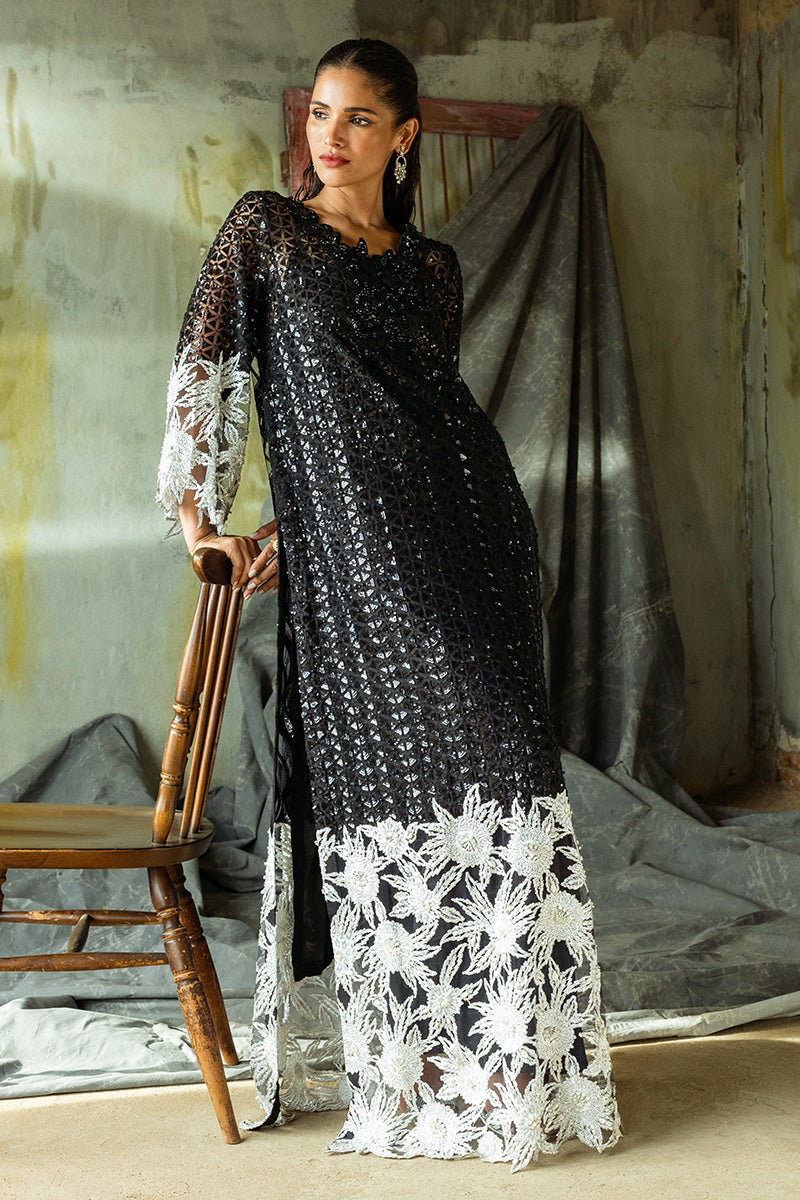 Pakistani Black Embroidered Net Salwar Kameez (3-Piece) - Image 5