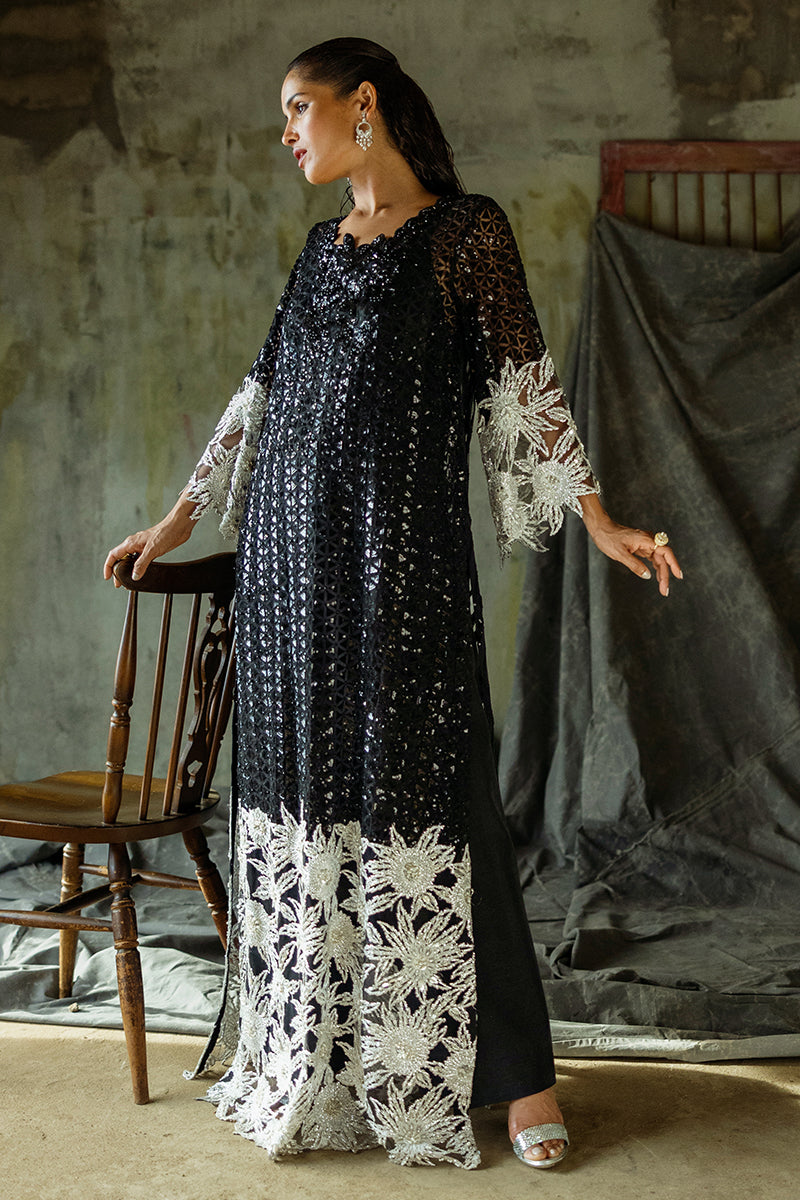 Pakistani Black Embroidered Net Salwar Kameez (3-Piece) - Image 6