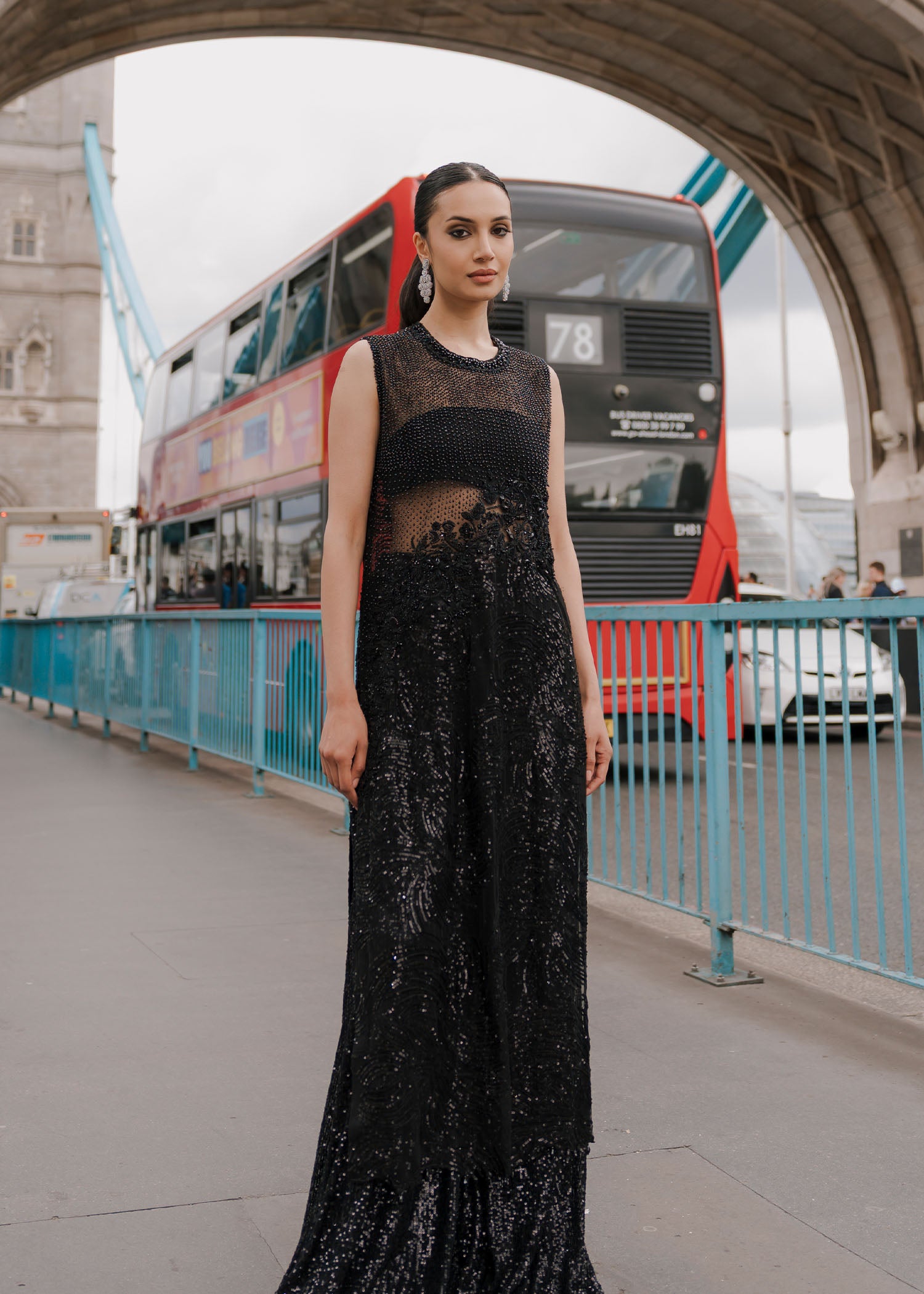 Black Embellished Net & Silk Salwar Kameez (3-Piece) - Image 1