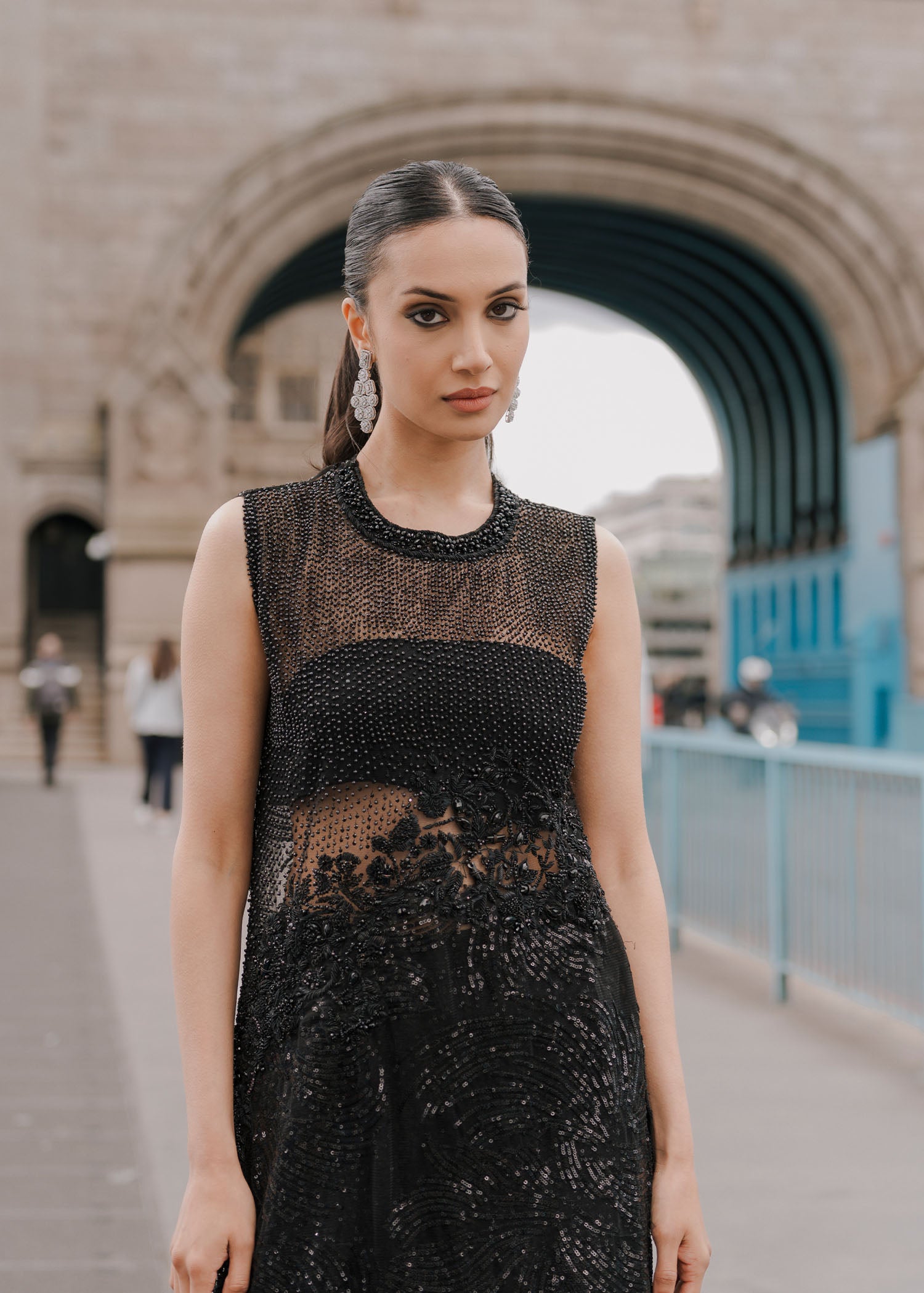 Black Embellished Net & Silk Salwar Kameez (3-Piece) - Image 5