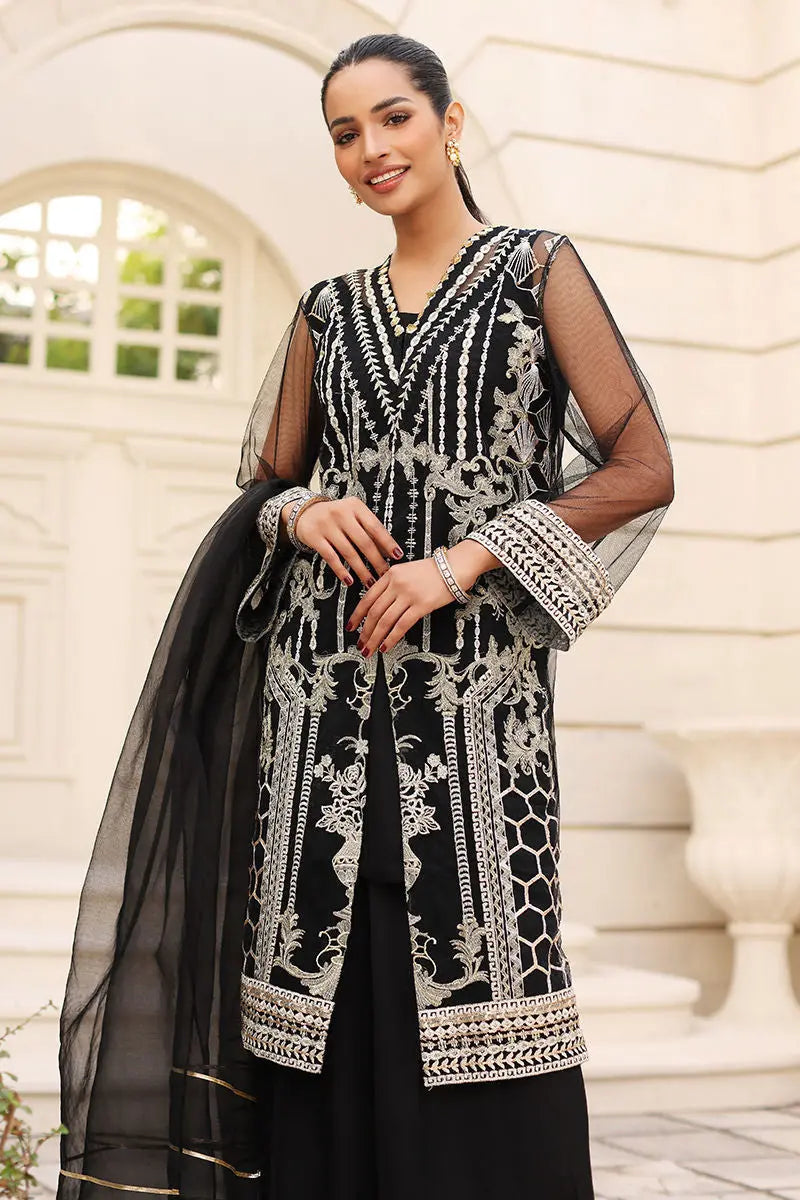 Black Embroidered Net Kurta Set (3-Piece) - Image 2