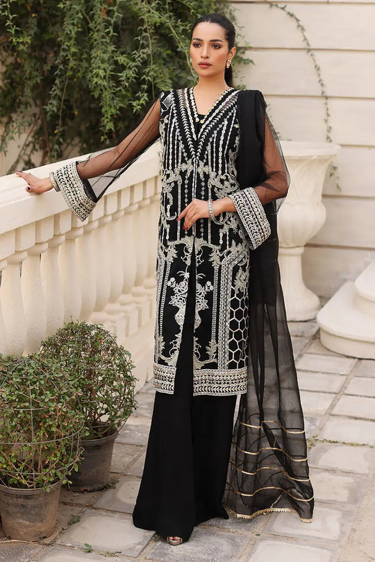Black Embroidered Net Kurta Set (3-Piece) - Image 1