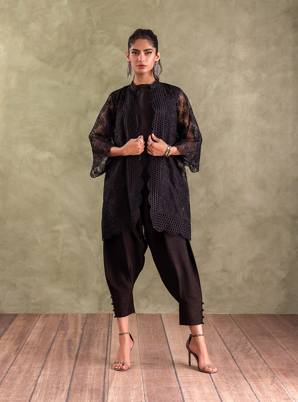 Black Chikankari Organza Salwar Kameez (3-Piece) - Image 1