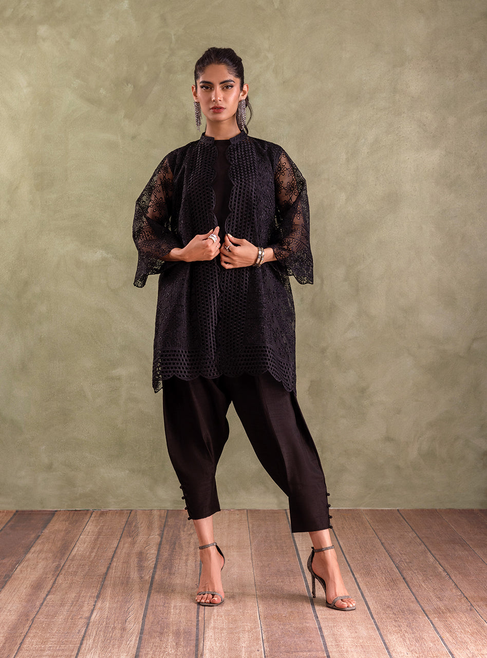 Black Chikankari Organza Salwar Kameez (3-Piece) - Image 2