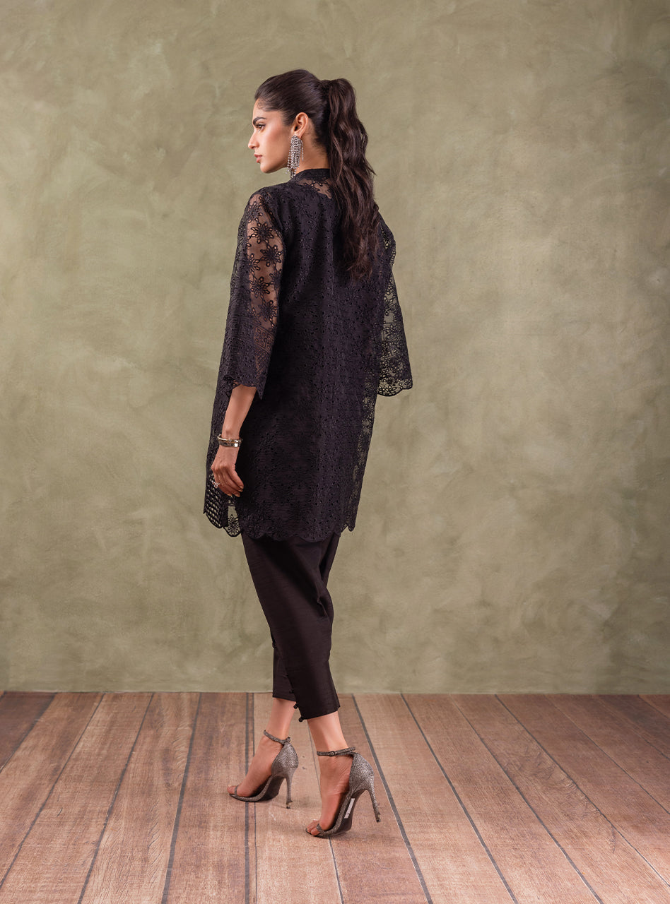 Black Chikankari Organza Salwar Kameez (3-Piece) - Image 3