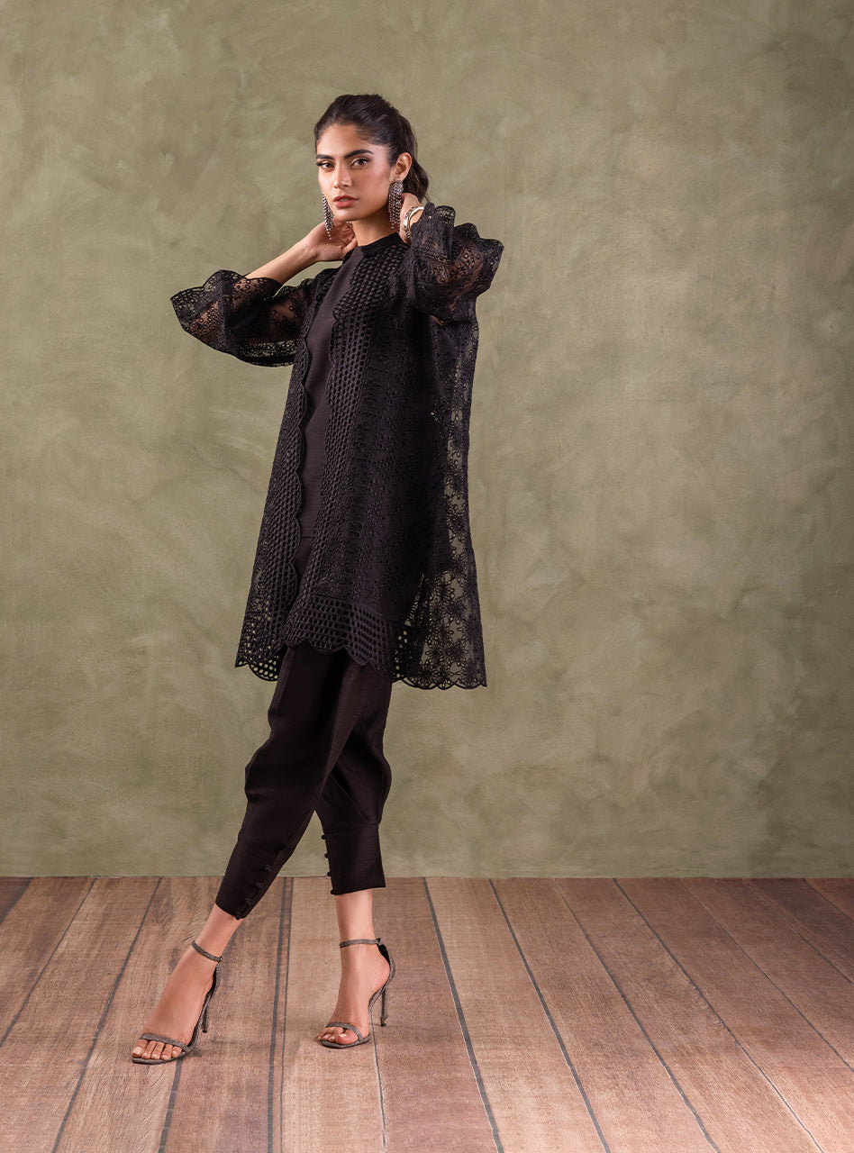 Black Chikankari Organza Salwar Kameez (3-Piece) - Image 4