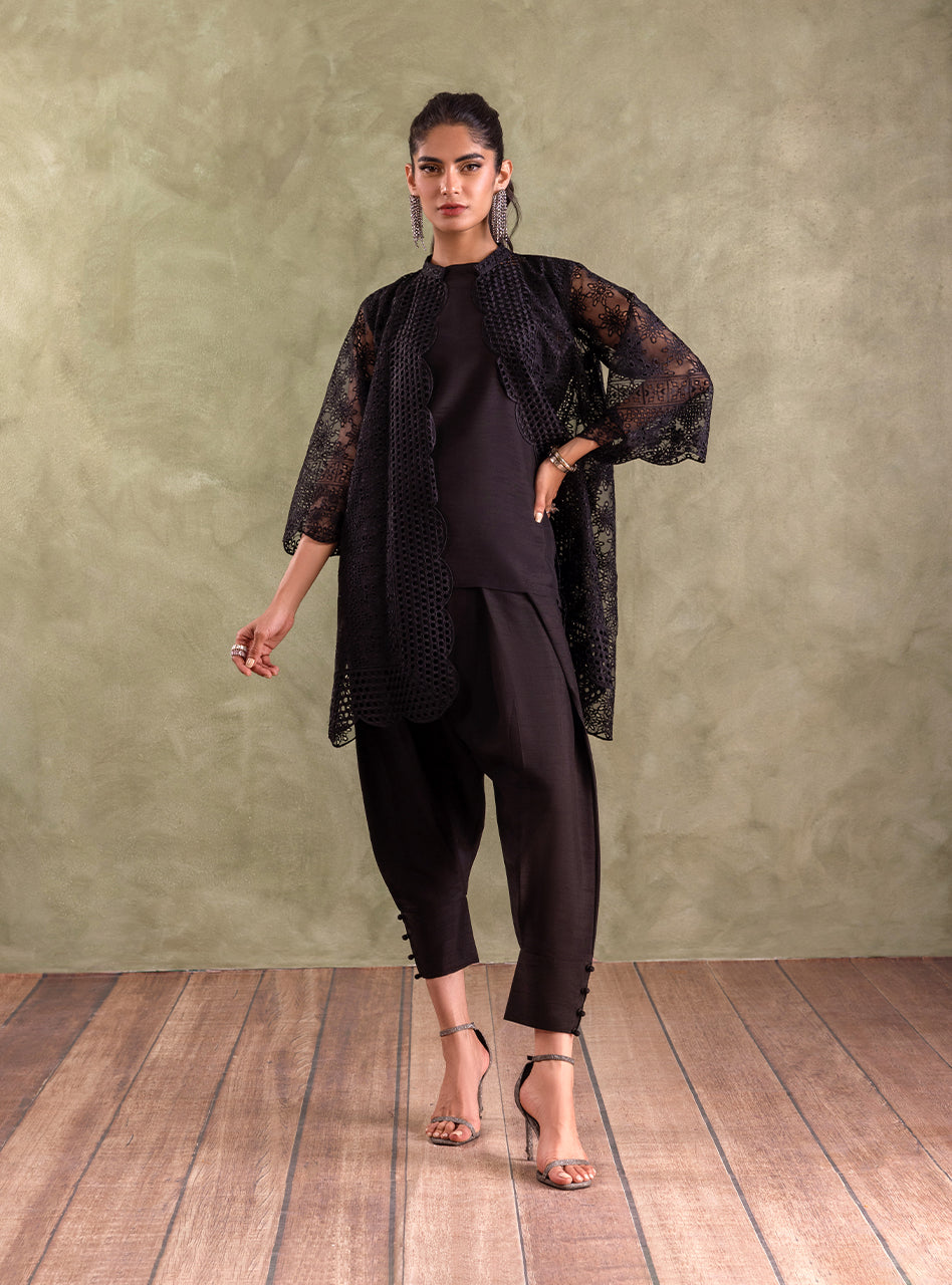 Black Chikankari Organza Salwar Kameez (3-Piece) - Image 5