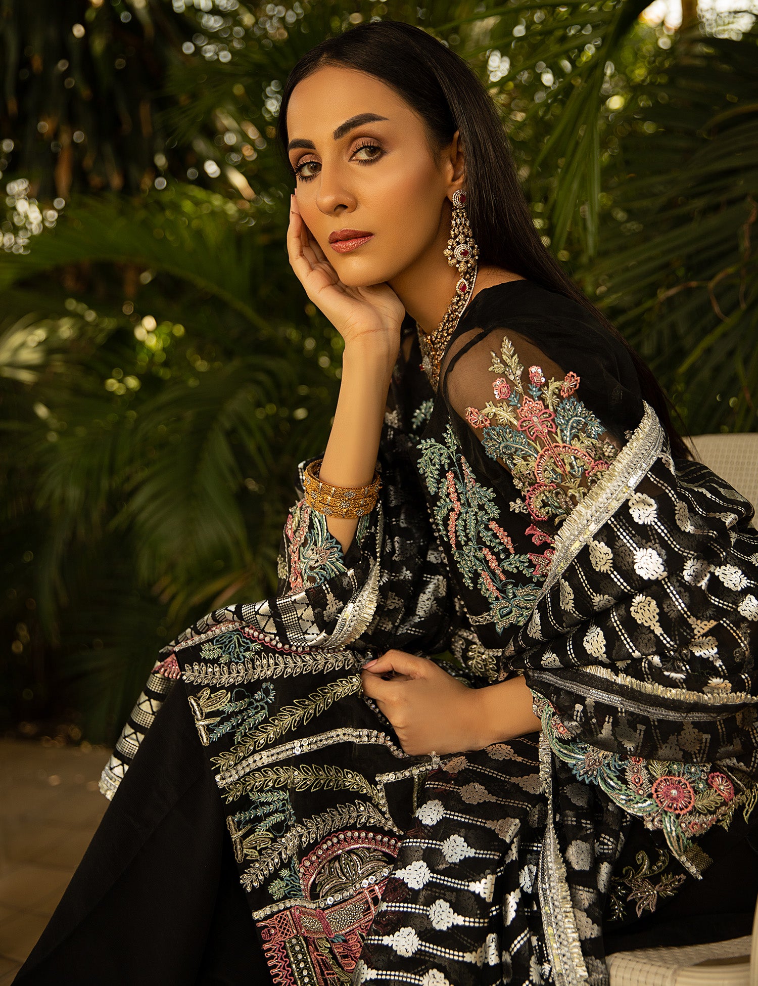 Pakistani Black Embroidered Organza Salwar Kameez (3-Piece) - Image 6