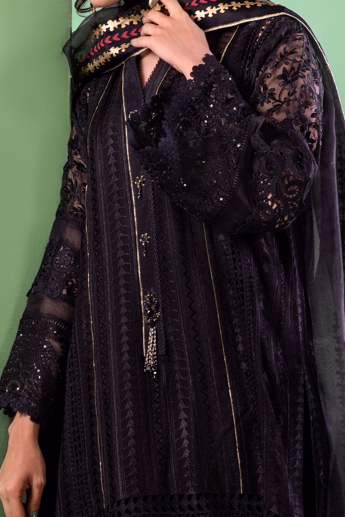 Black Gota Embroidered Organza Salwar Kameez (3-Piece) - Image 8