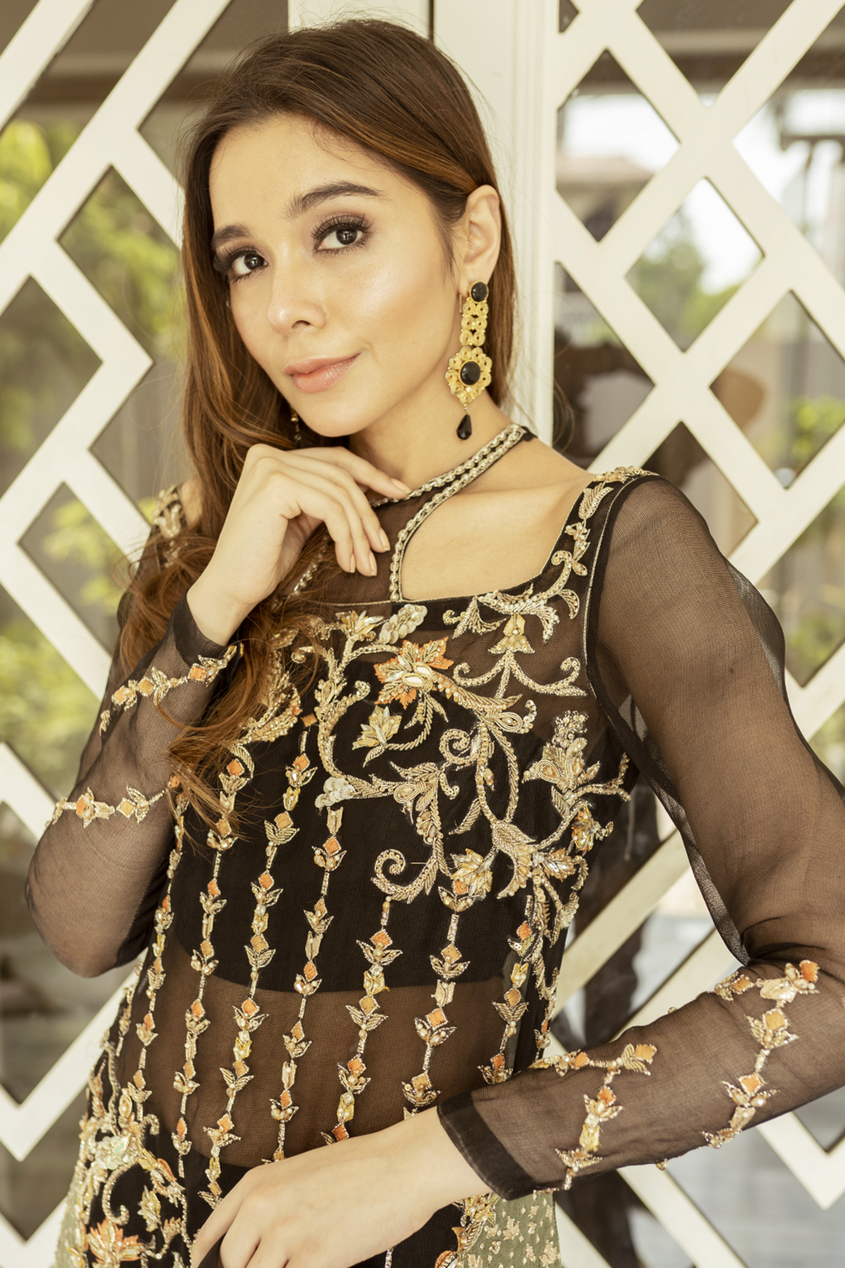 Black Embroidered Organza Net Salwar Kameez (3-Piece) - Image 2