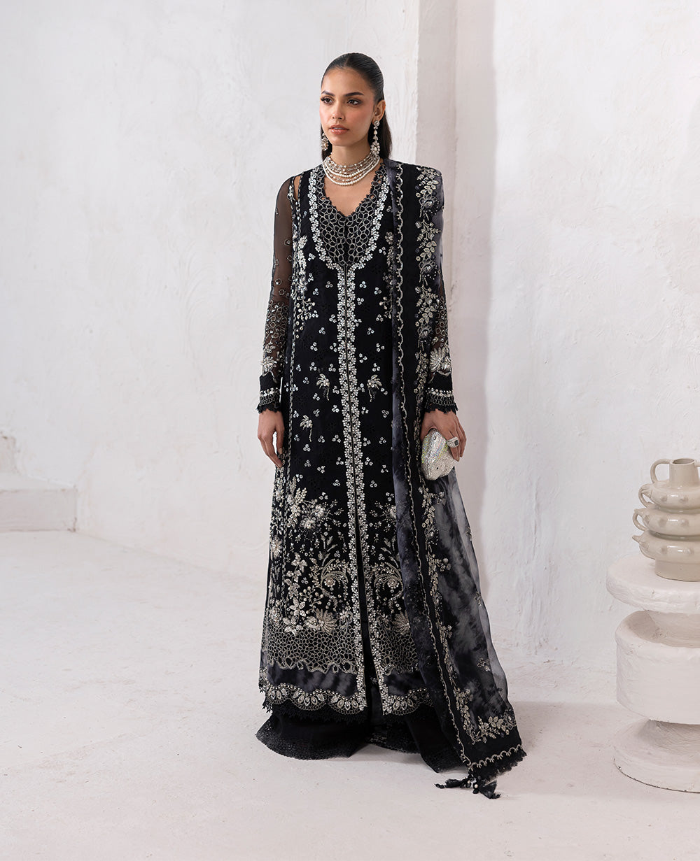Pakistani Black Embroidered Organza Salwar Kameez (3-Piece) - Image 2