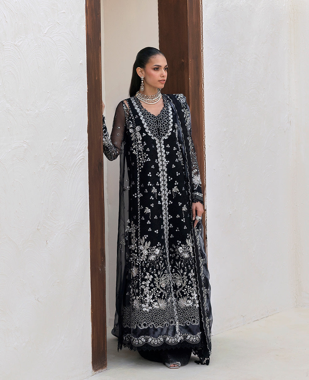 Pakistani Black Embroidered Organza Salwar Kameez (3-Piece) - Image 5