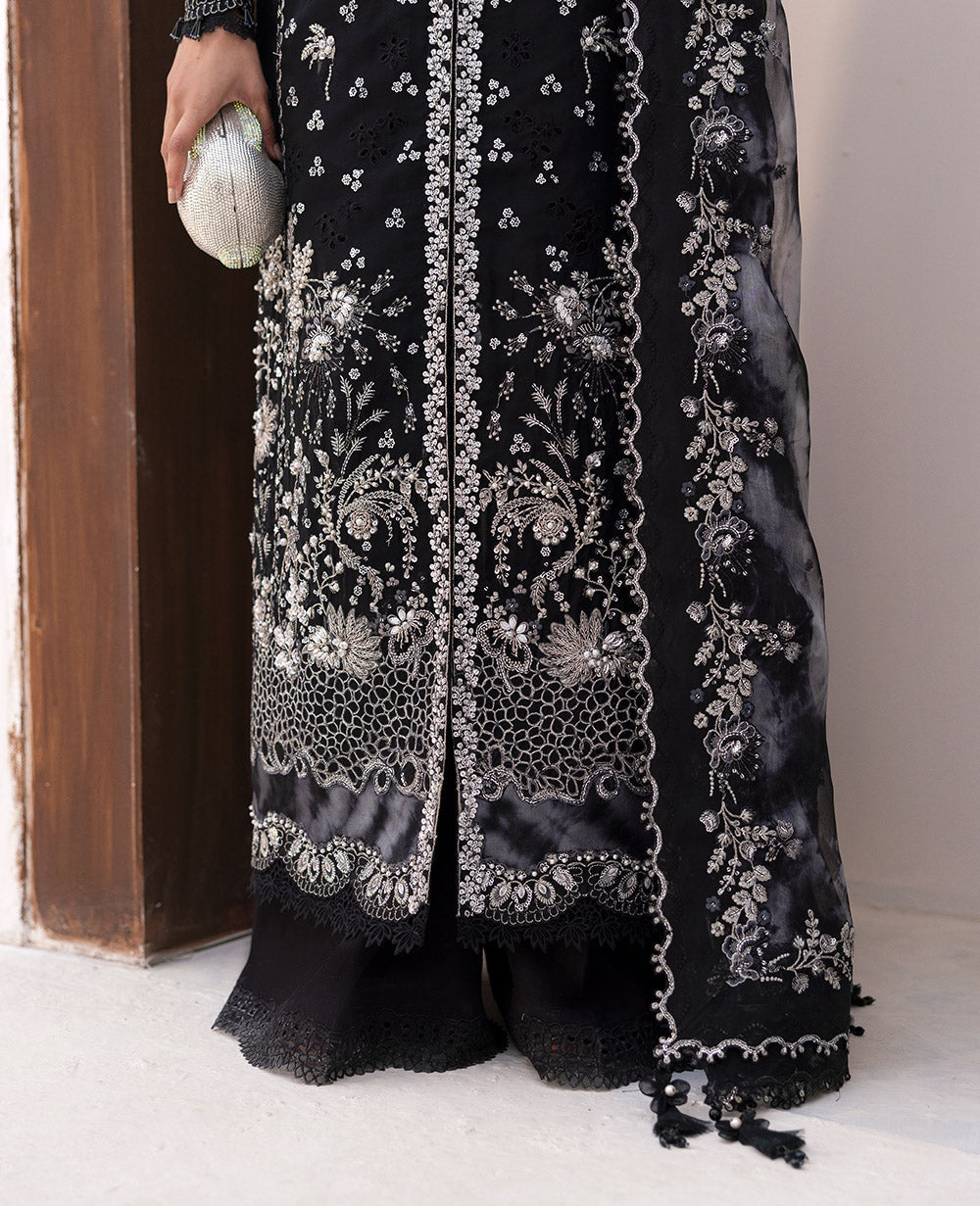 Pakistani Black Embroidered Organza Salwar Kameez (3-Piece) - Image 6