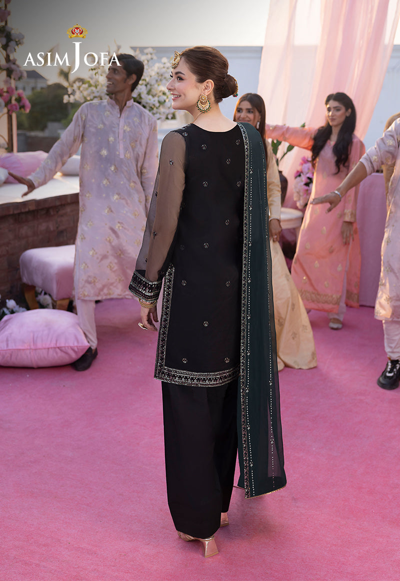 Black Embroidered Organza & Chiffon 3-Piece Suit - Image 2