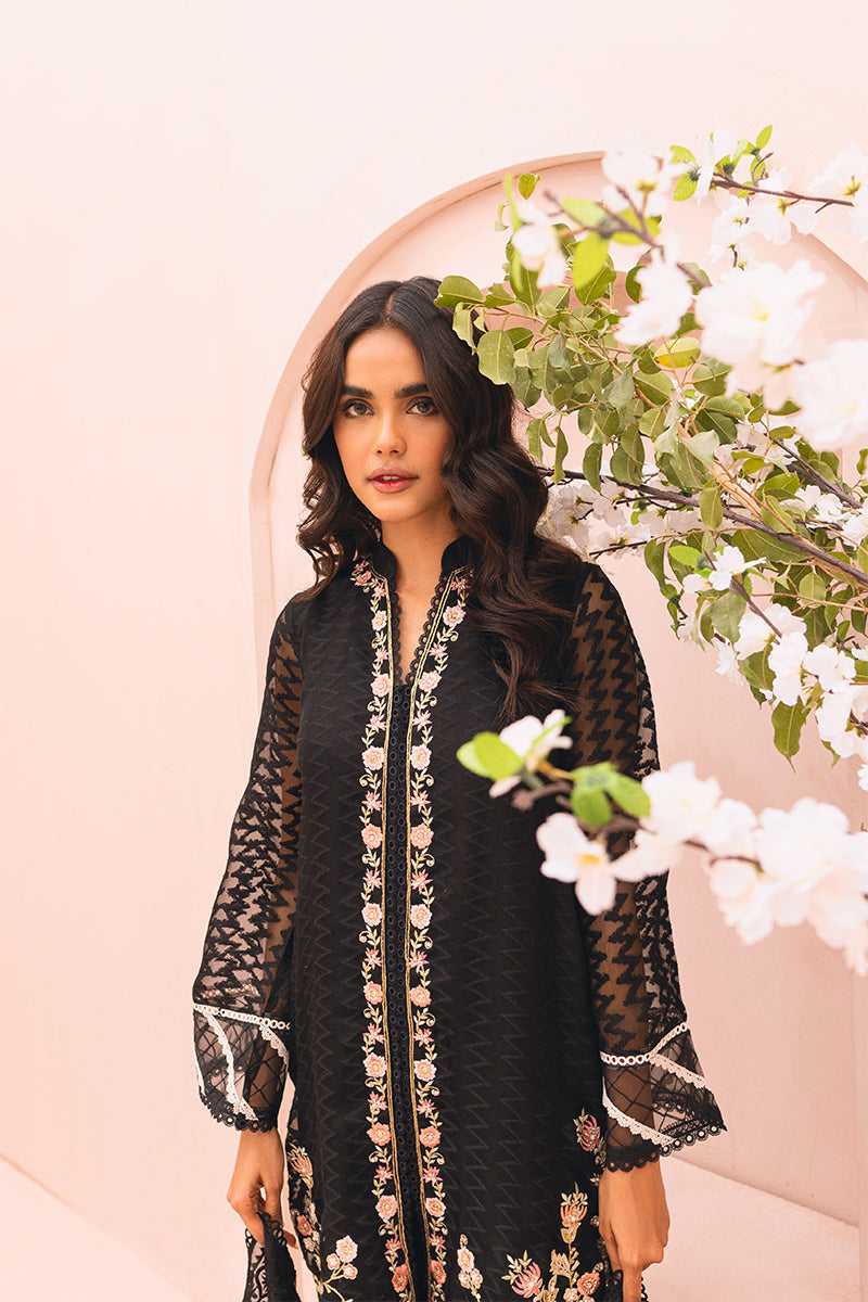 Pakistani Black Floral Embroidered Self-Organza Salwar Kameez (3-Piece) - Image 4