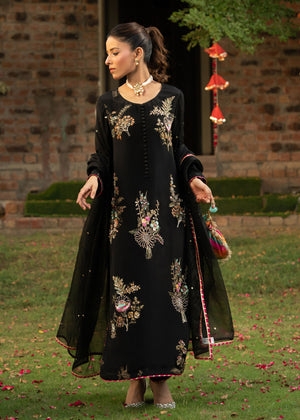 Black Floral Embroidered Organza Salwar Kameez (3-Piece) - Image 6
