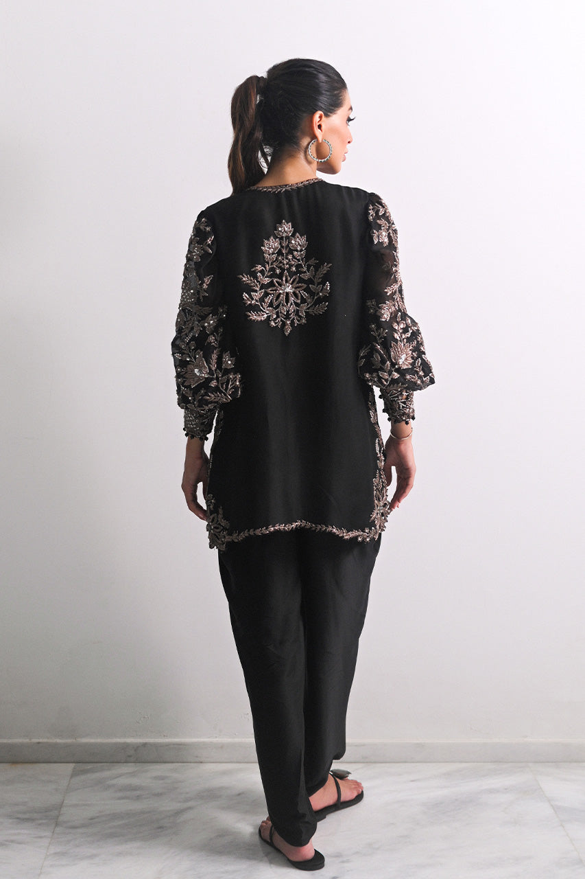 Ebony Zardozi Embroidered Organza Jacket Set (3-Piece) - Image 2