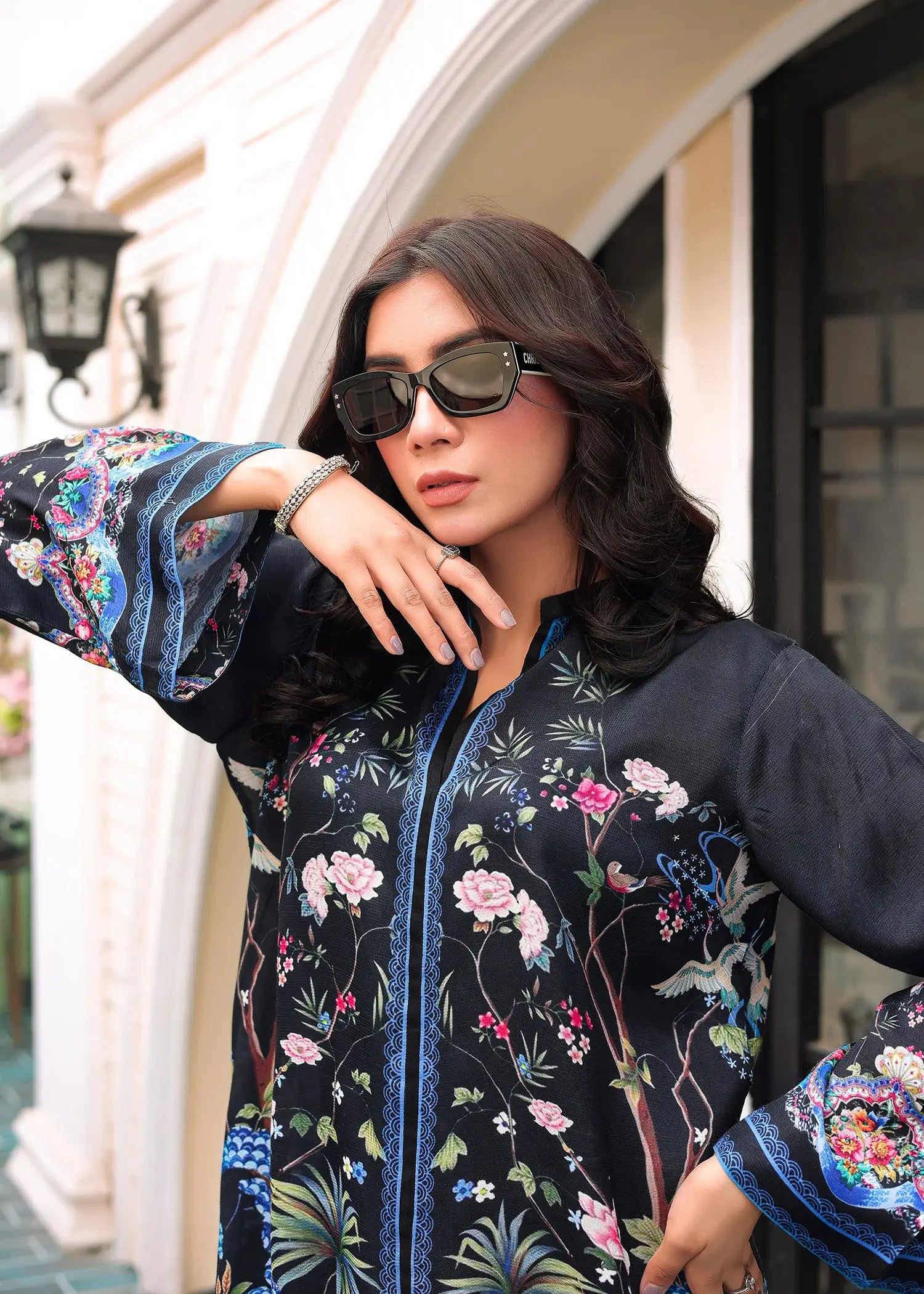 Pakistani Black Printed PK Raw Silk Salwar Kameez (2-Piece) - Image 11