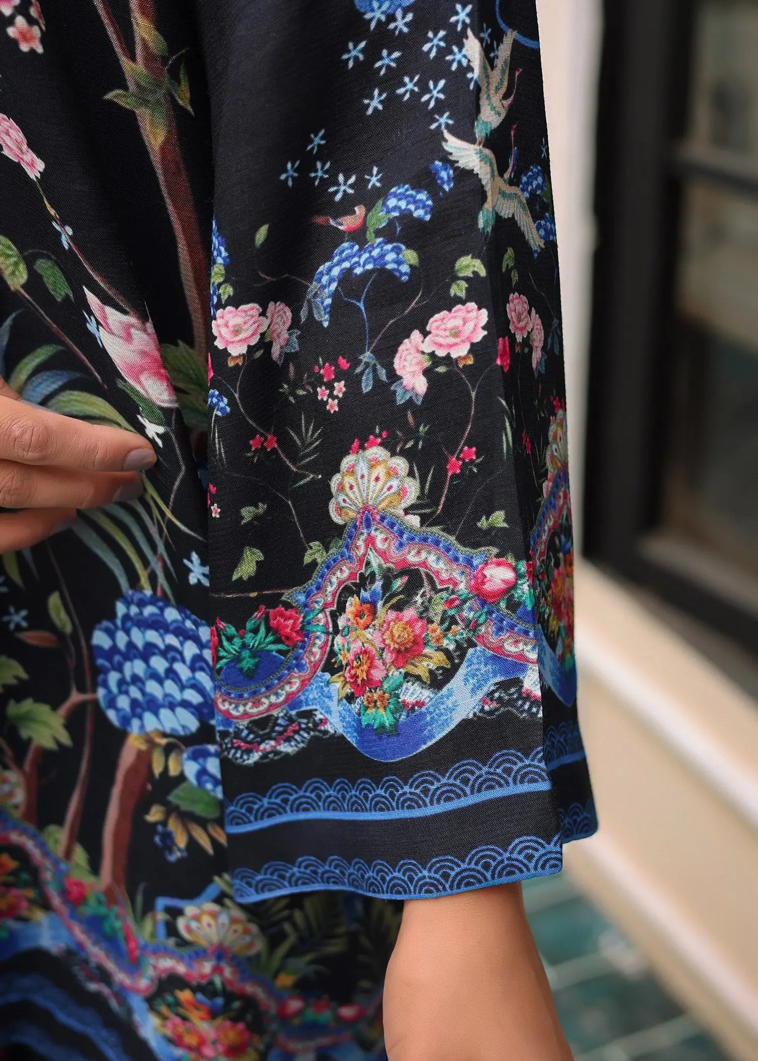 Pakistani Black Printed PK Raw Silk Salwar Kameez (2-Piece) - Image 8