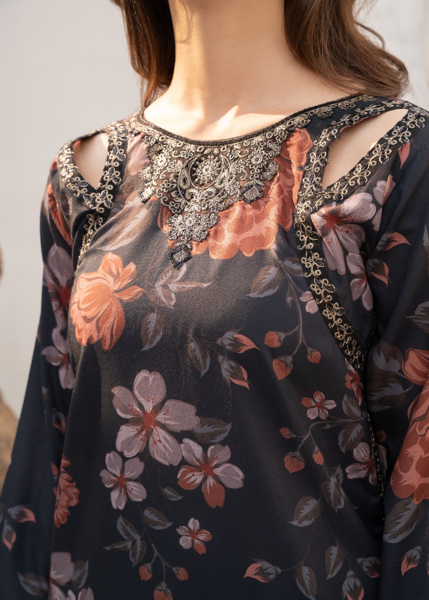 Pakistani Black Printed Poly-Cotton Kurta Set (3-Piece) - Image 4