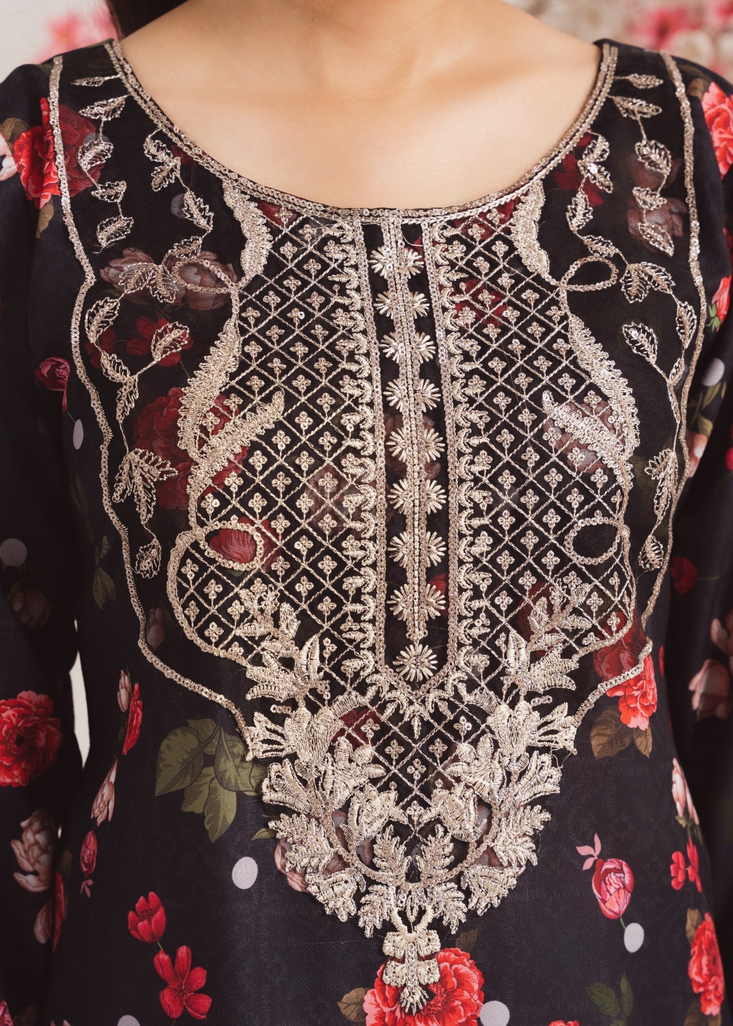 Pakistani Black Embroidered Poly Lawn Kurta Set (3-Piece) - Image 5