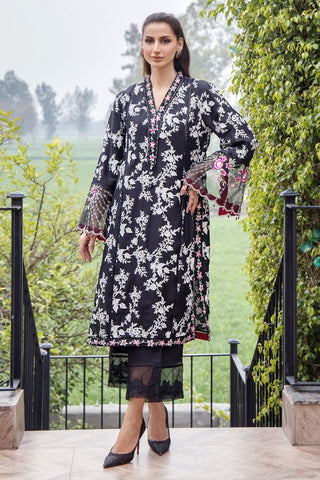 Black Embroidered Pure Silk Kurta Set (2-Piece) - Image 2