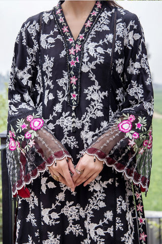 Black Embroidered Pure Silk Kurta Set (2-Piece) - Image 5