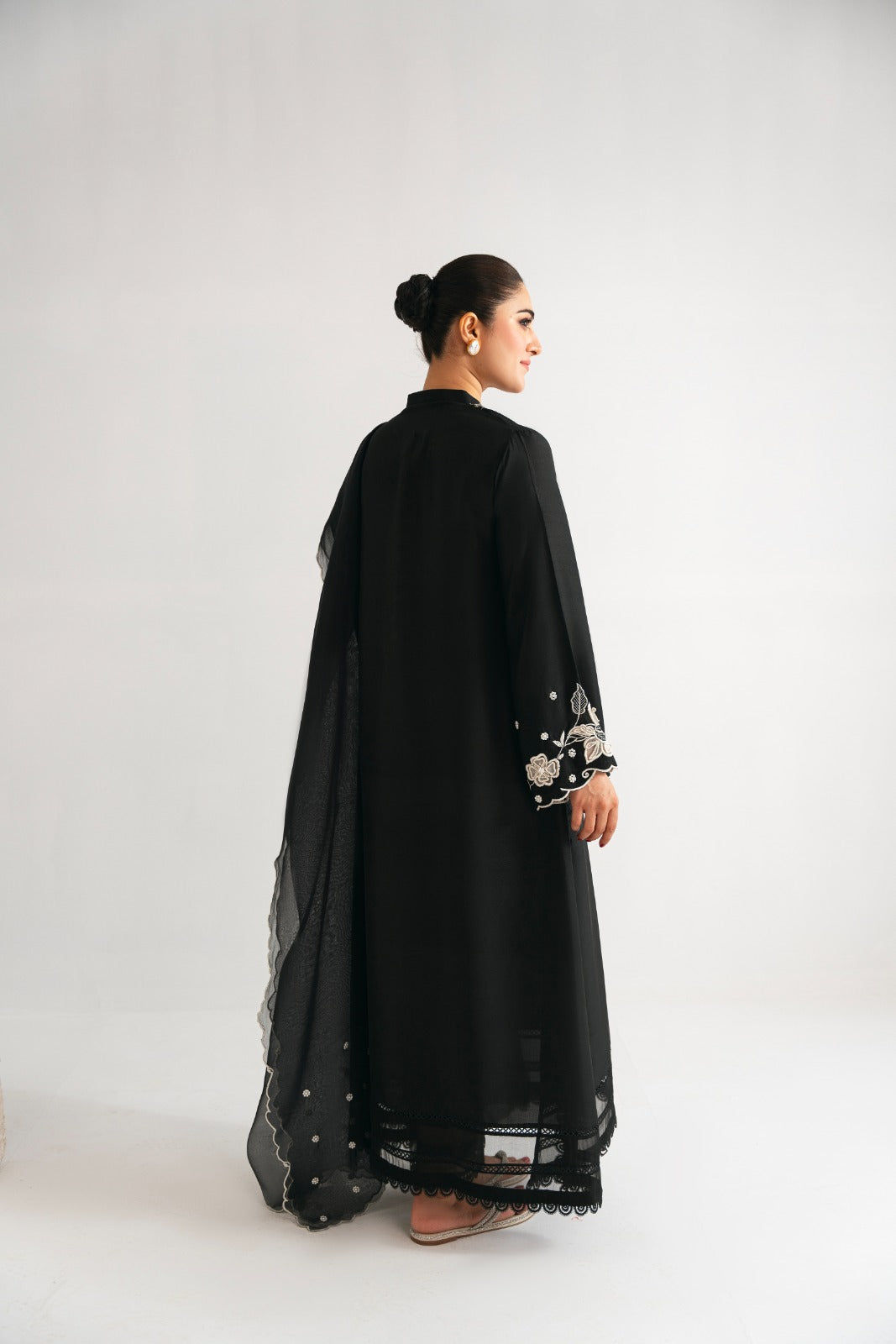 Pakistani Black 3D Embroidered Pure Raw Silk Salwar Kameez (3-Piece) - Image 7