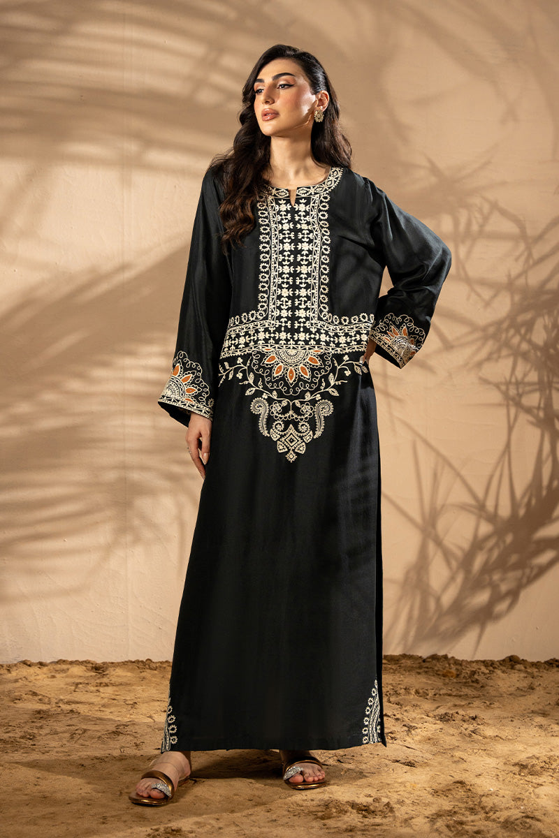 Black Aari Embroidered Silk Salwar Kameez (2-Piece) - Image 1