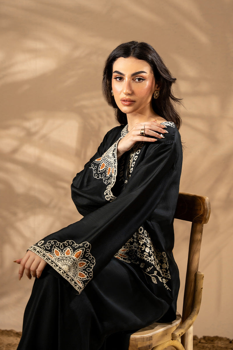 Black Aari Embroidered Silk Salwar Kameez (2-Piece) - Image 2