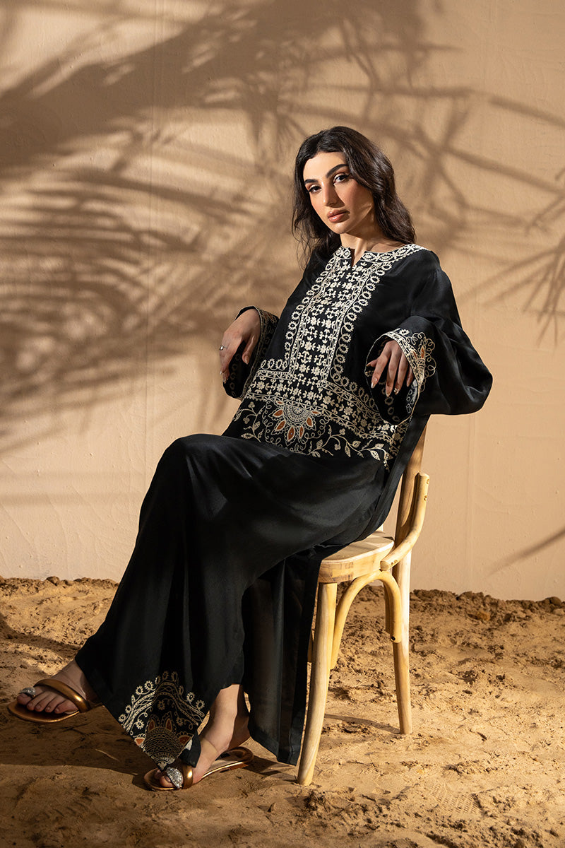 Black Aari Embroidered Silk Salwar Kameez (2-Piece) - Image 5