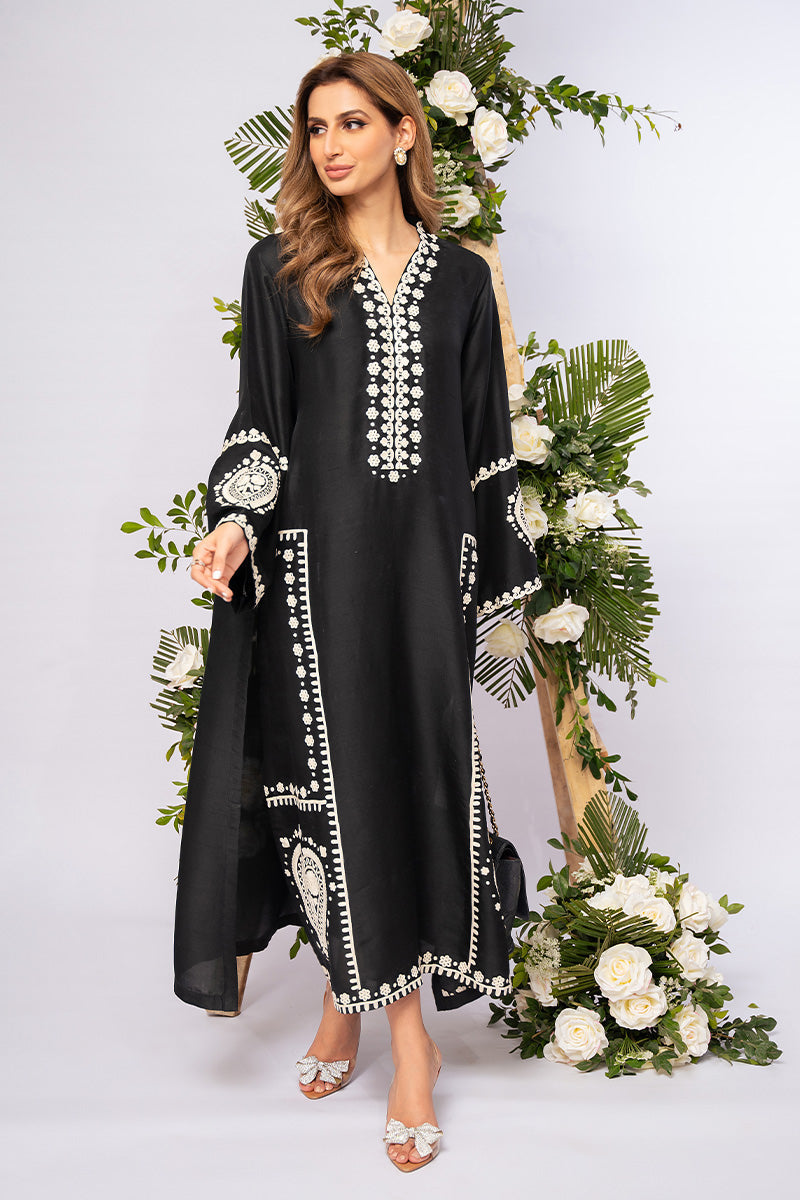 Black Aari Embroidered Pure Raw Silk Salwar Kameez (2-Piece) - Image 6