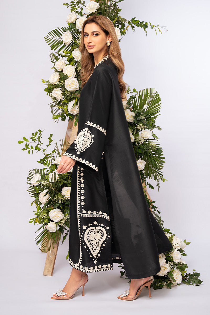 Black Aari Embroidered Pure Raw Silk Salwar Kameez (2-Piece) - Image 7