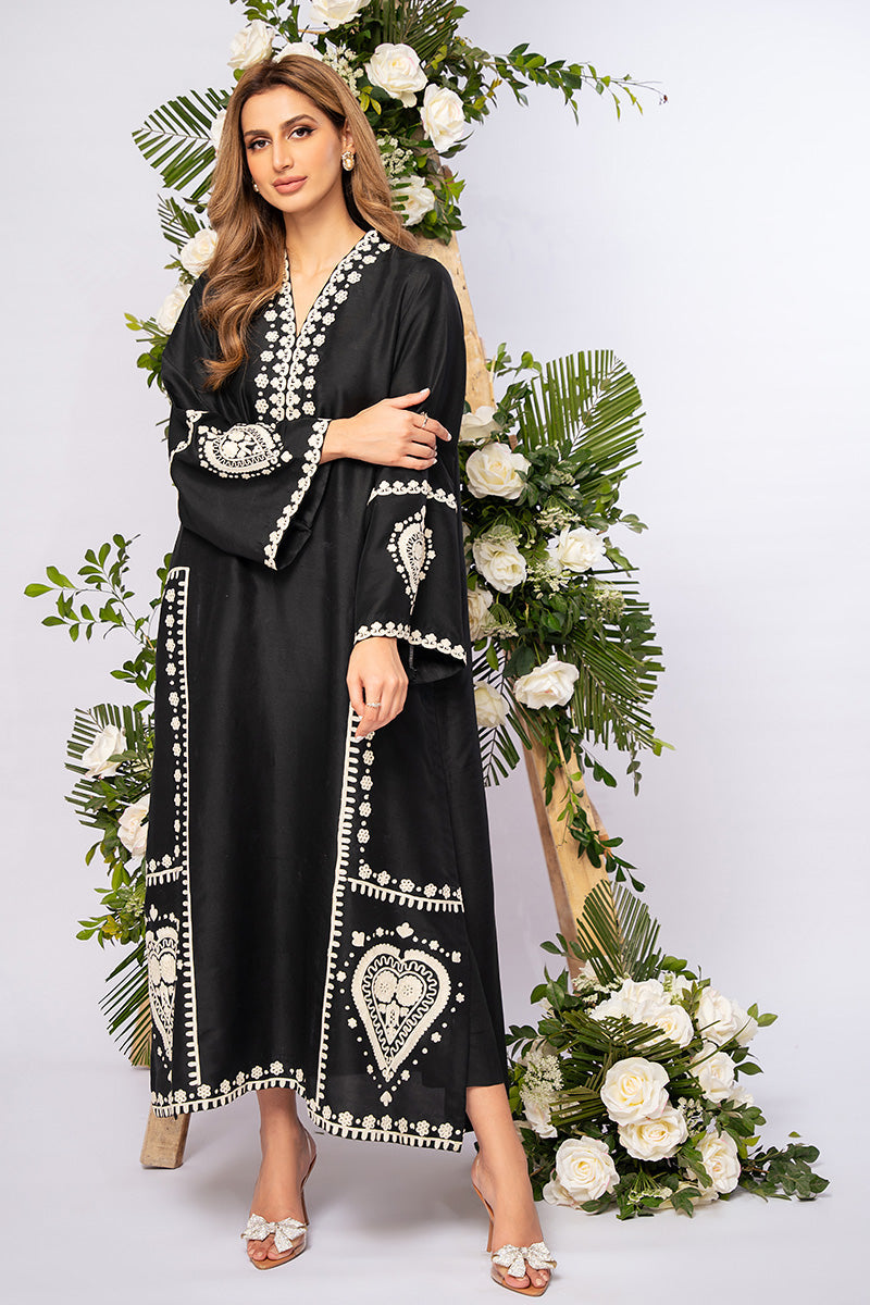 Black Aari Embroidered Pure Raw Silk Salwar Kameez (2-Piece) - Image 8