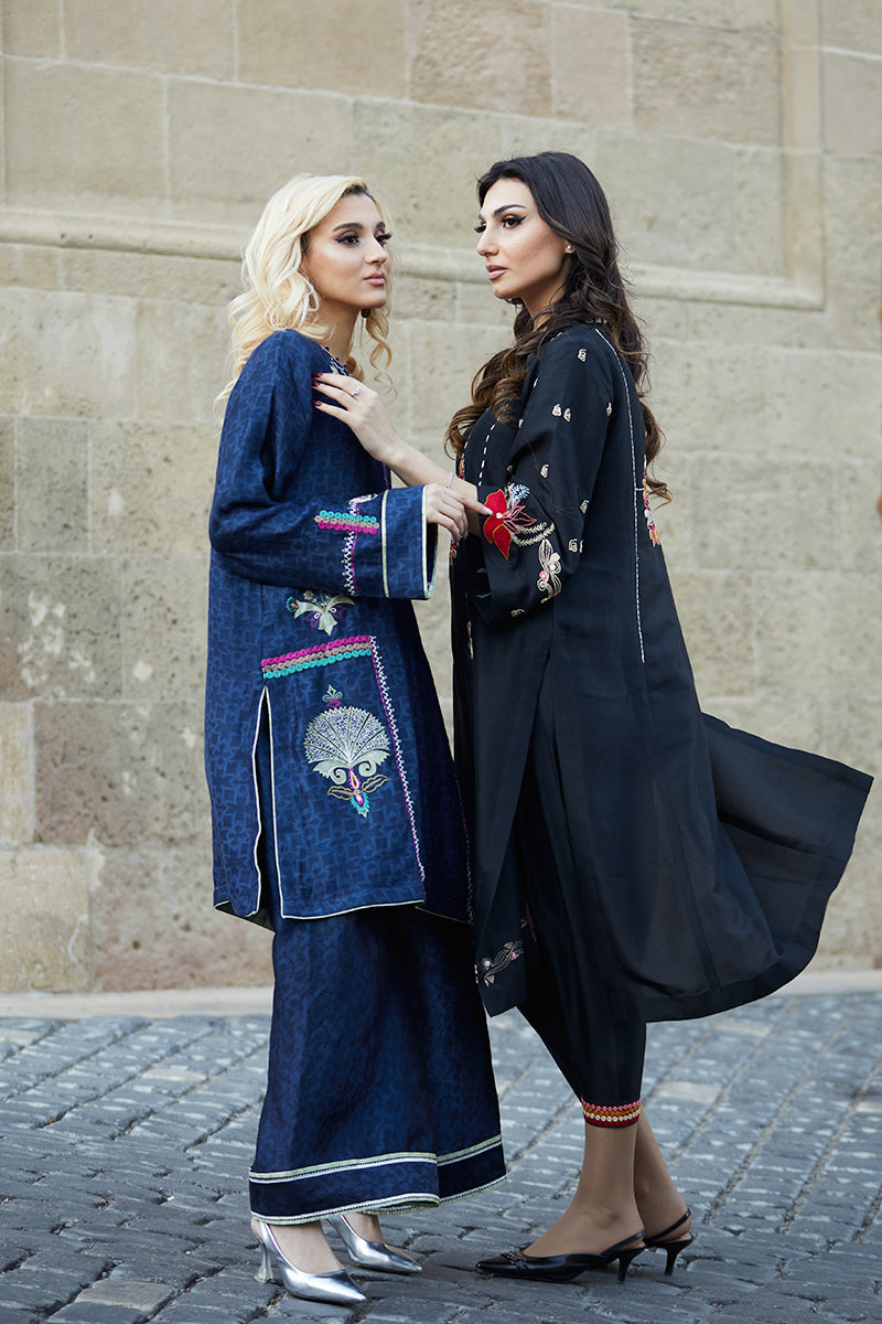 Black Anchor Embroidered Raw Silk Salwar Kameez (2-Piece) - Image 11